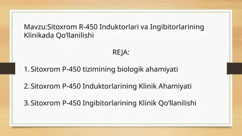 Sitoxrom R-450 Induktorlari va ingibitorlarining klinikada qo‘llanilishi