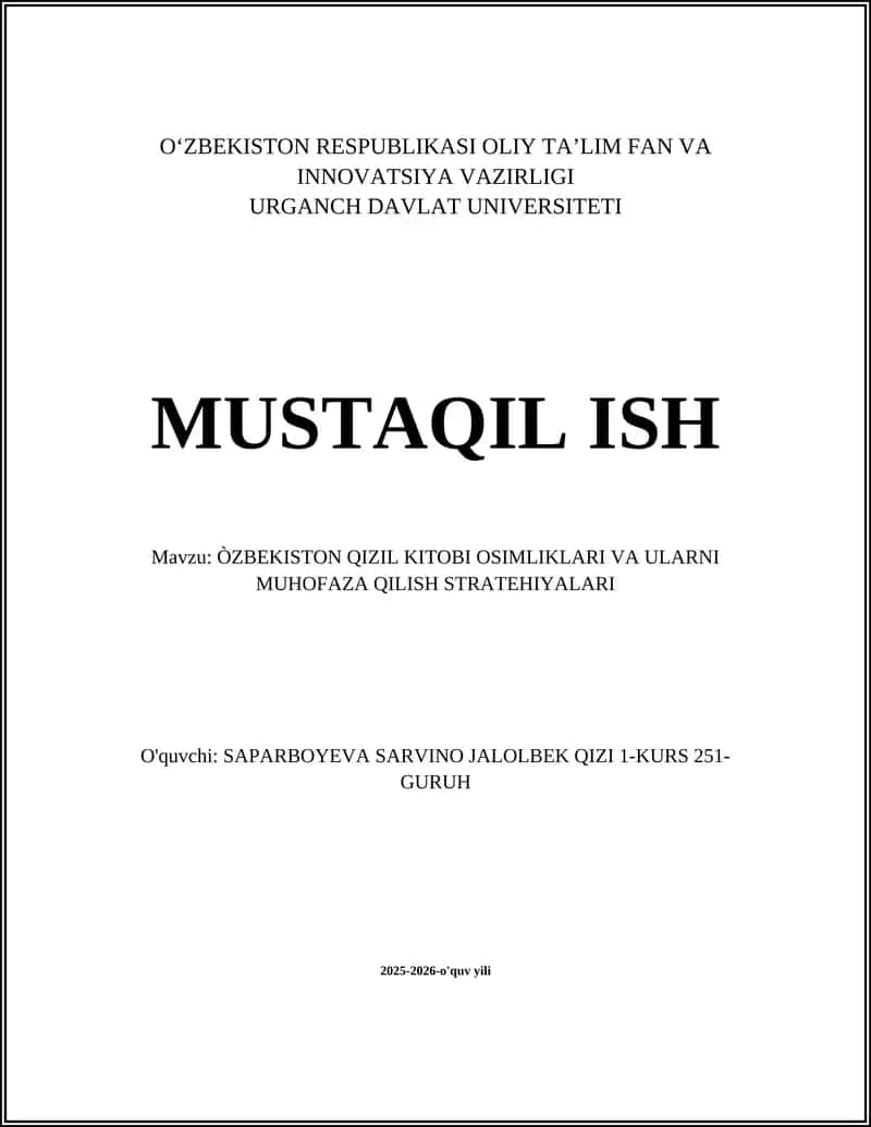 ÒZBEKISTON QIZIL KITOBI OSIMLIKLARI VA ULARNI MUHOFAZA QILISH STRATEHIYALARI