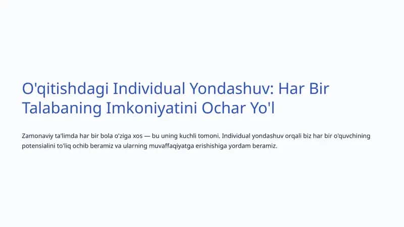 O'qitishdagi Individual Yondashuv