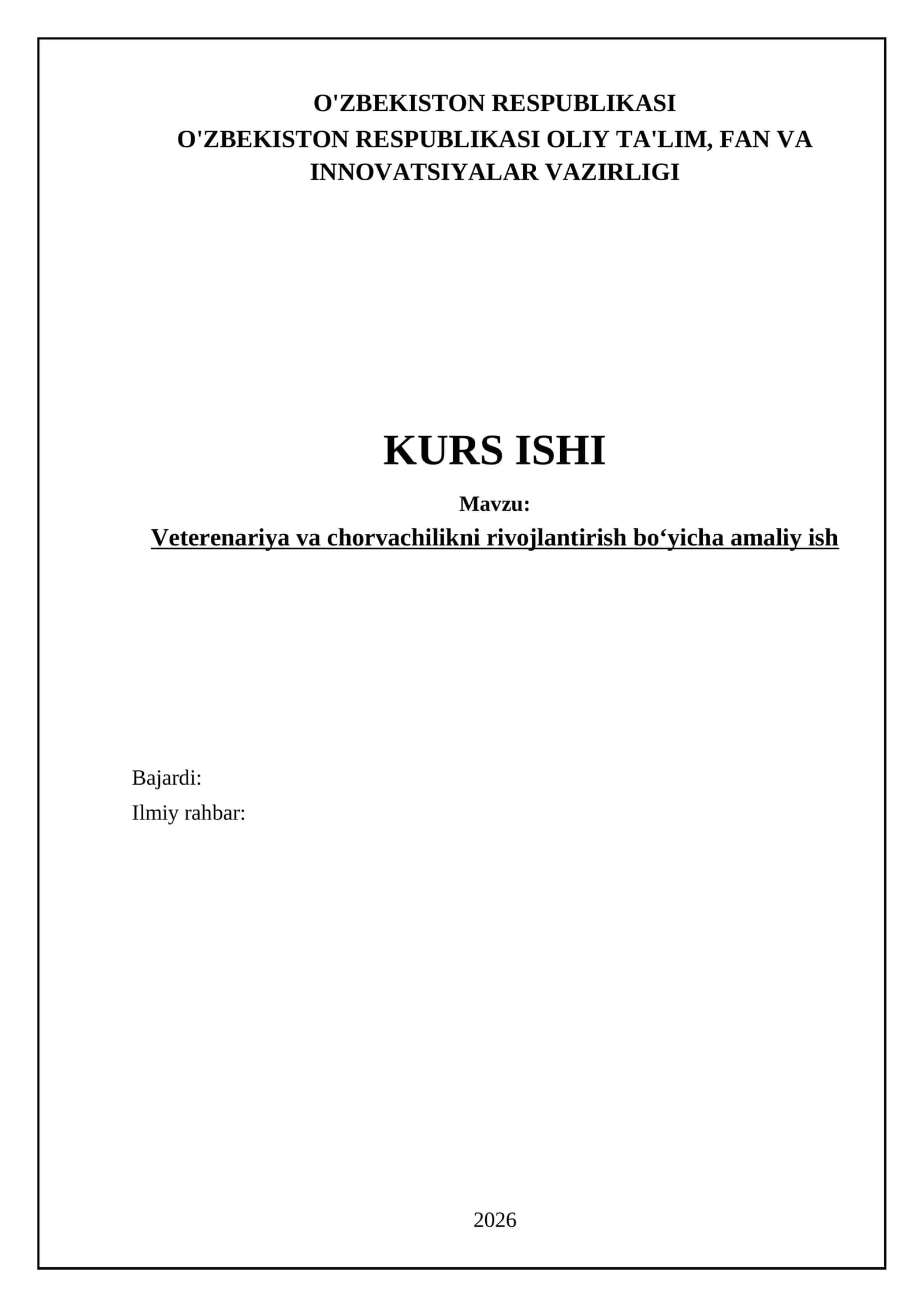 Veterenariya va chorvachilikni rivojlantirish boʻyicha amaliy ish