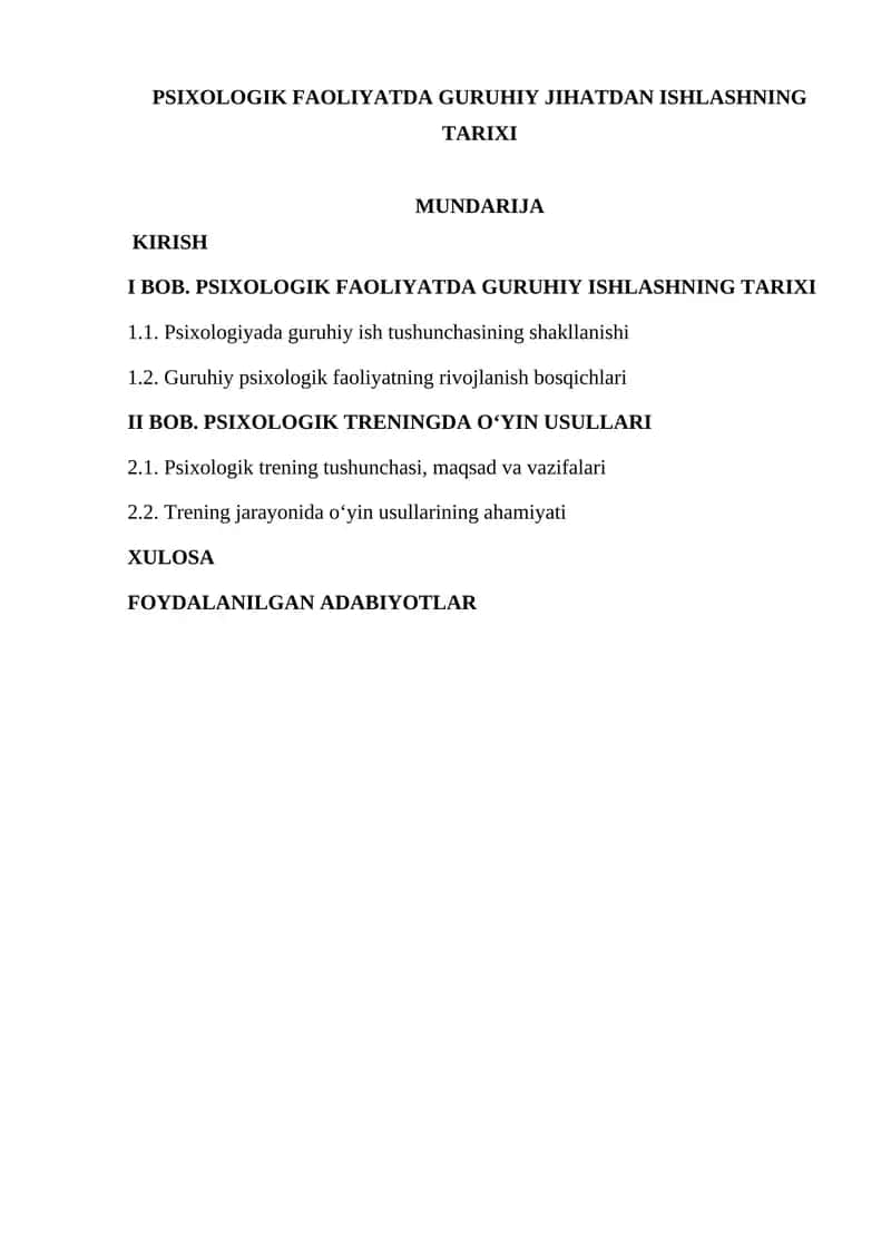 PSIXOLOGIK FAOLIYATDA GURUHIY JIHATDAN ISHLASHNING TARIXI