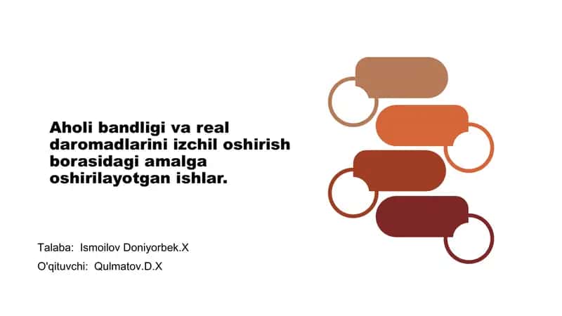 Aholi bandligi va real daromadlarini izchil oshirish borasidagi amalga oshirilayotgan ishlar