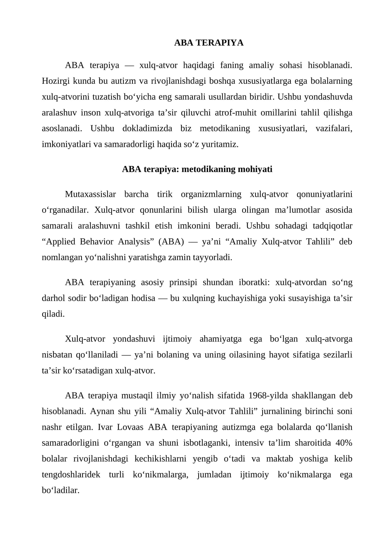 ABA TERAPIYA