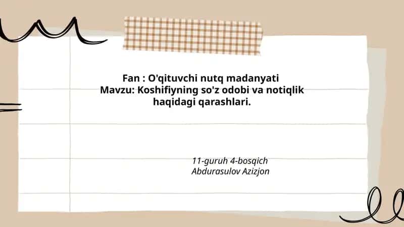 Koshifiyning so'z odobi va notiqlik haqidagi qarashlari
