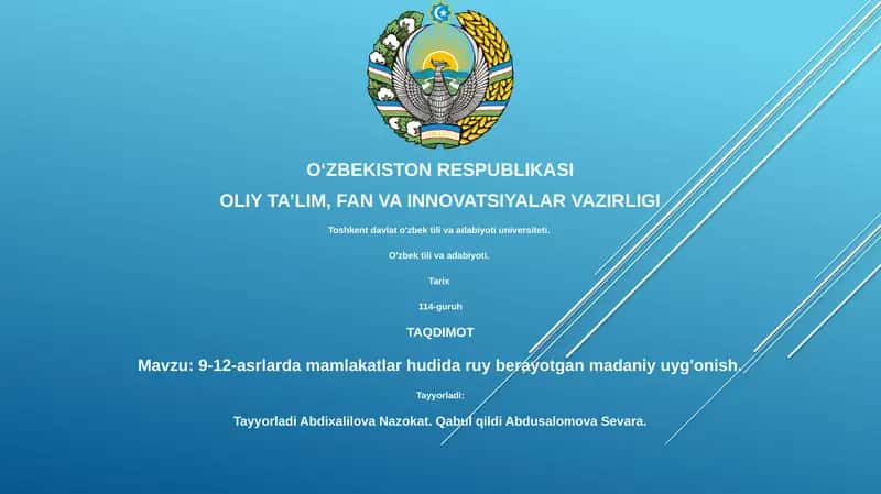 9-12-asrlarda mamlakatlar hudida ruy berayotgan madaniy uyg'onish