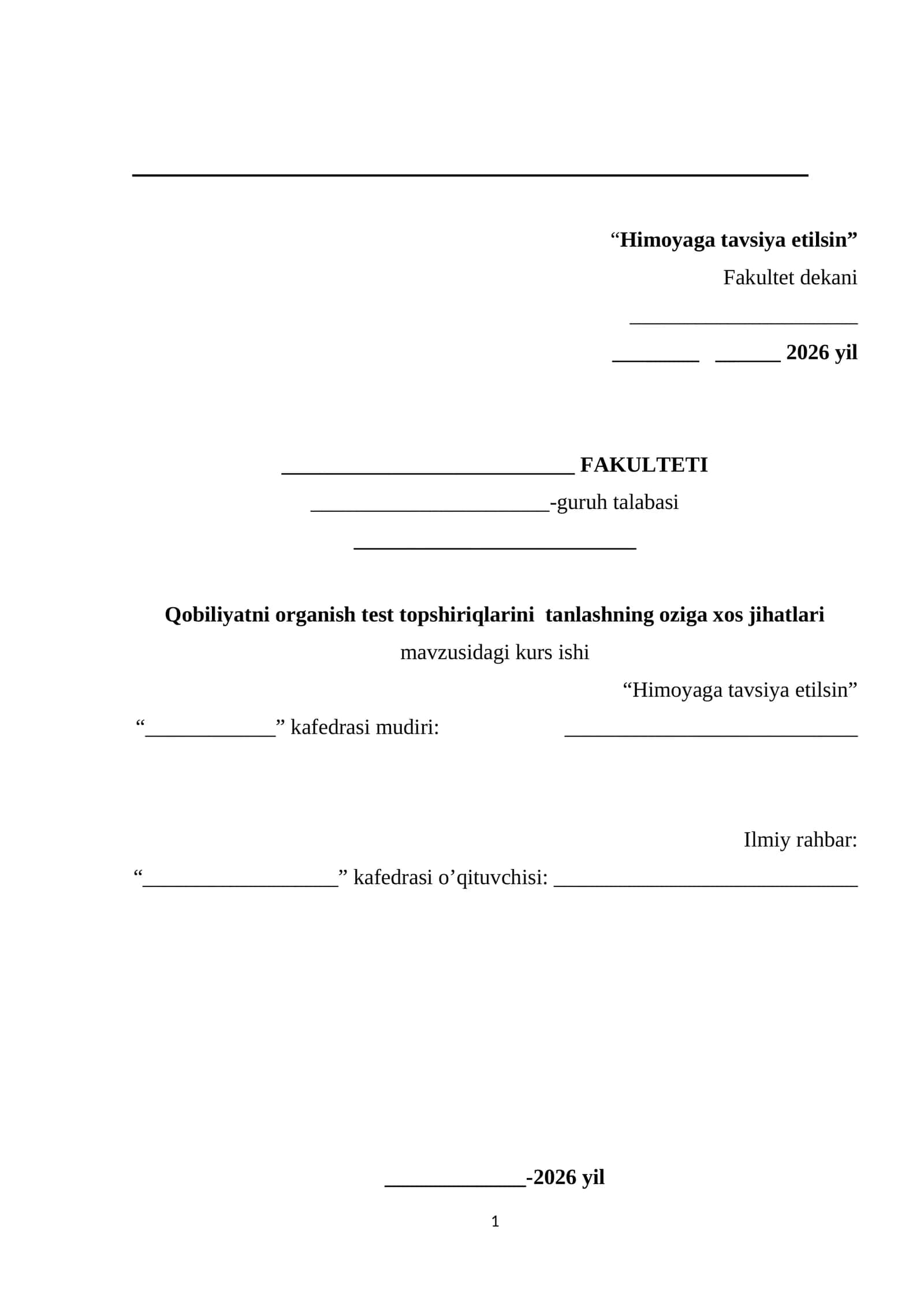 Qobiliyatni Organish Test Topshiriqlarini Tanlashning Oziga Xos Jihatlari mavzusida tayyor kurs ishi