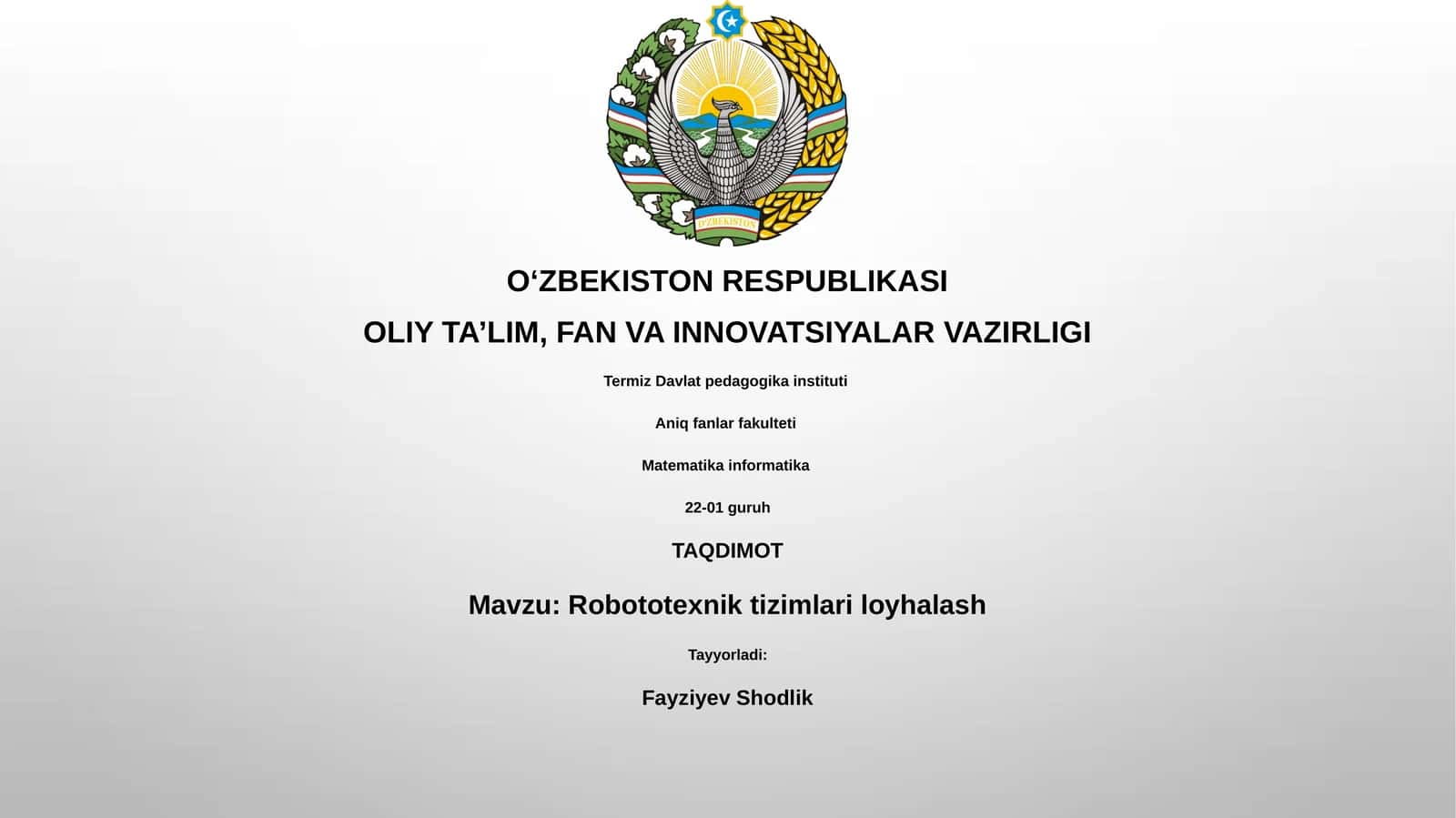 Robototexnik tizimlari loyhalash