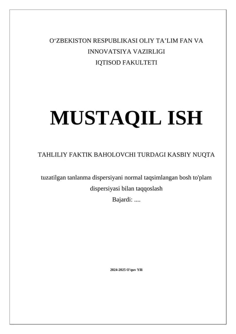 Tahliliy faktik baholovchi turdagi kasbiy nuqta