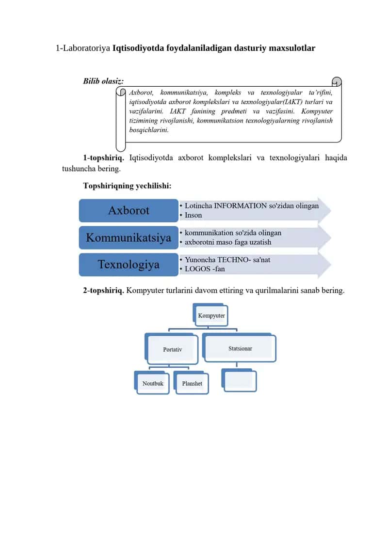 Laboratoriya Iqtisodiyotda foydalaniladigan dasturiy maxsulotlar