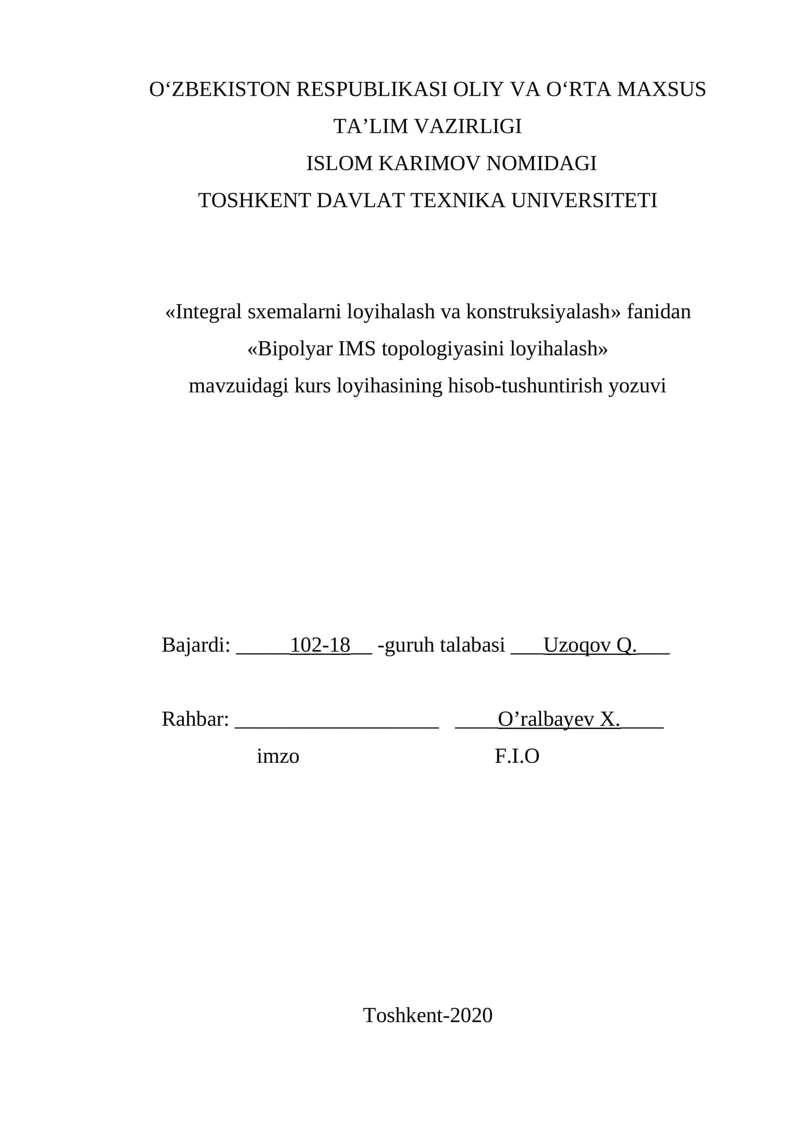 Bipolyar IMS topologiyasini loyihalash