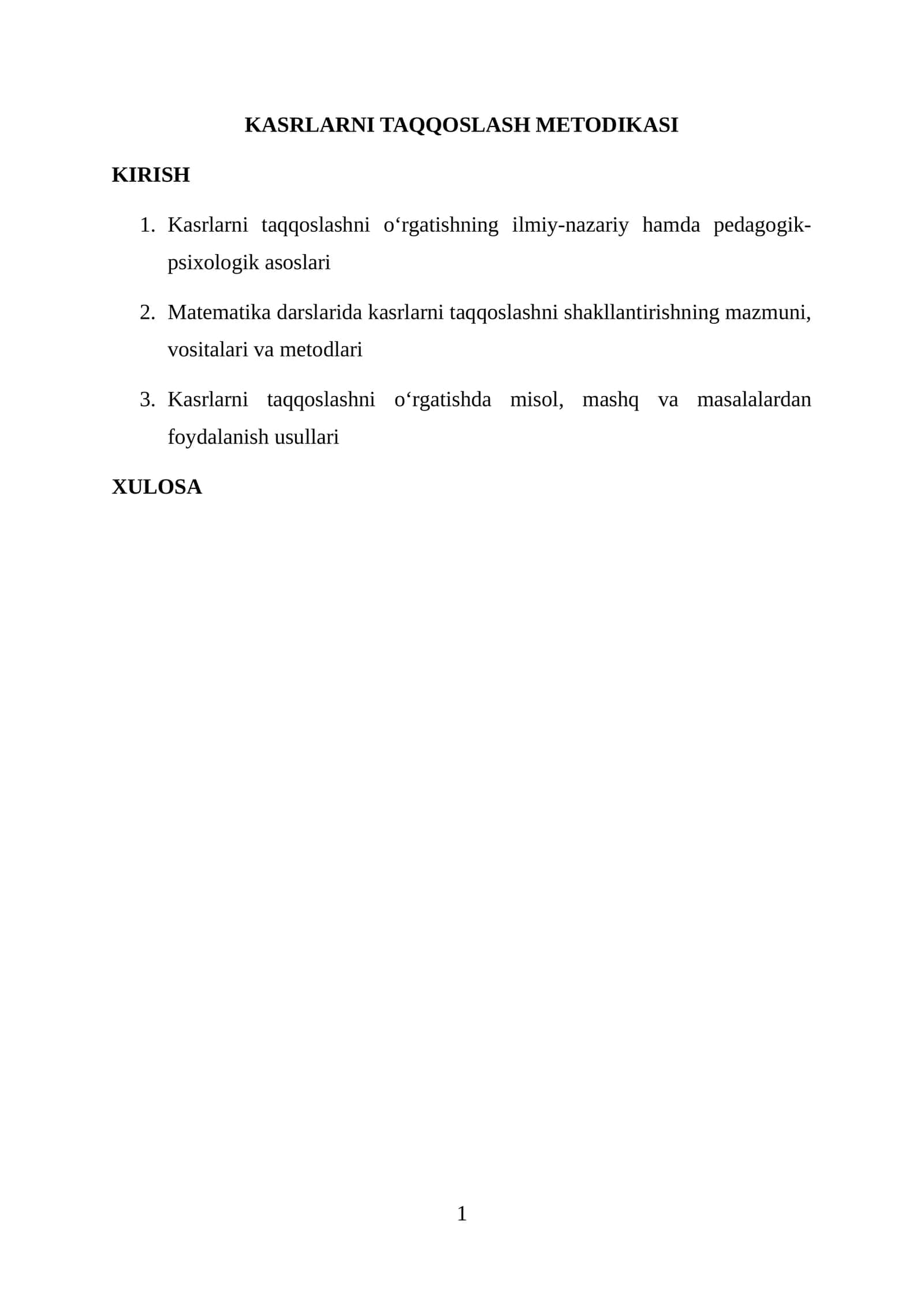 Kasrlarni taqqoslash metodikasi