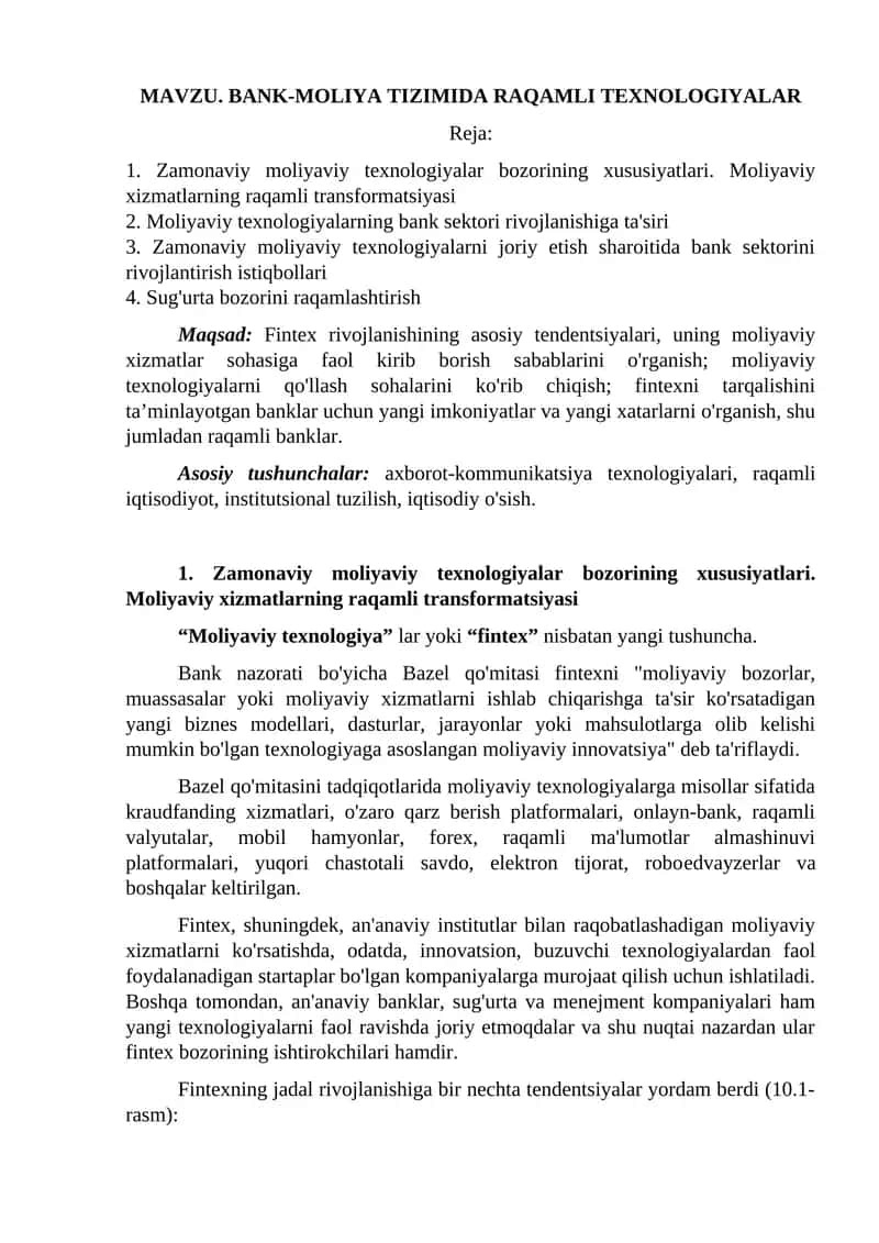 Zamonaviy moliyaviy texnologiyalar