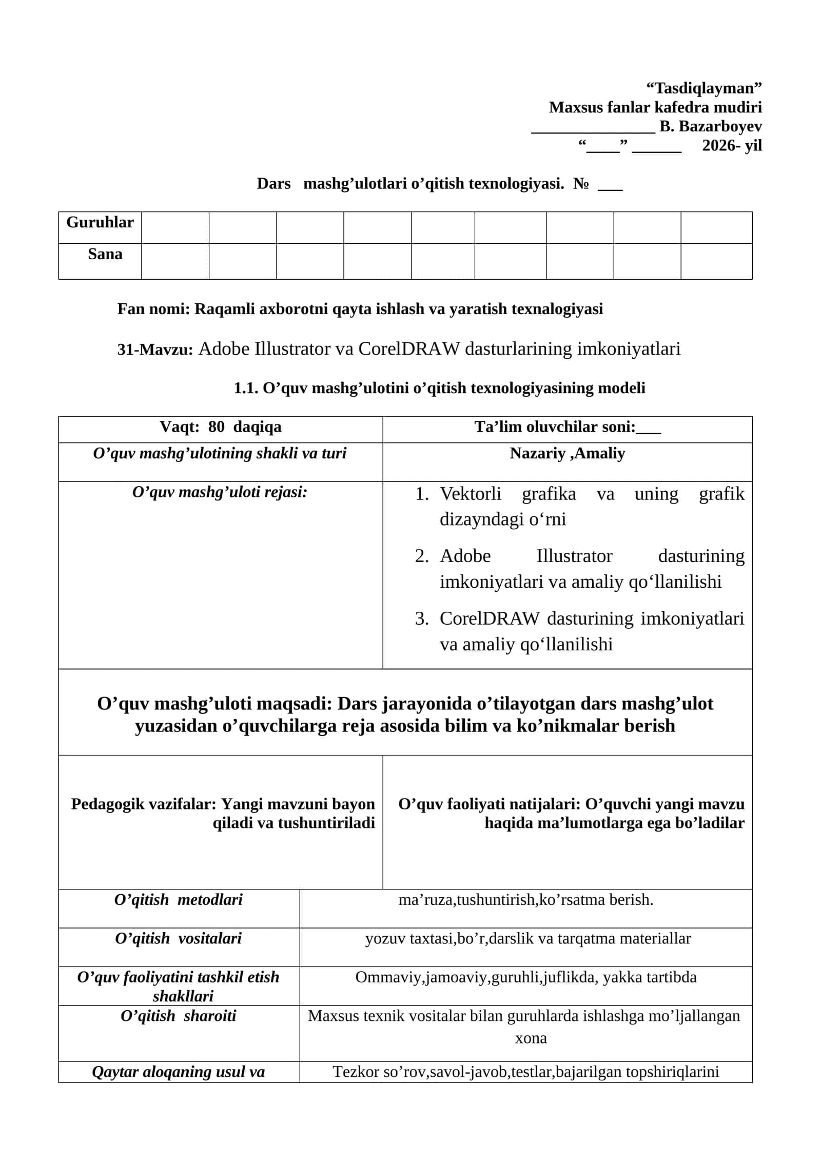 Raqamli axborotni qayta ishlash va yaratish texnalogiyasi