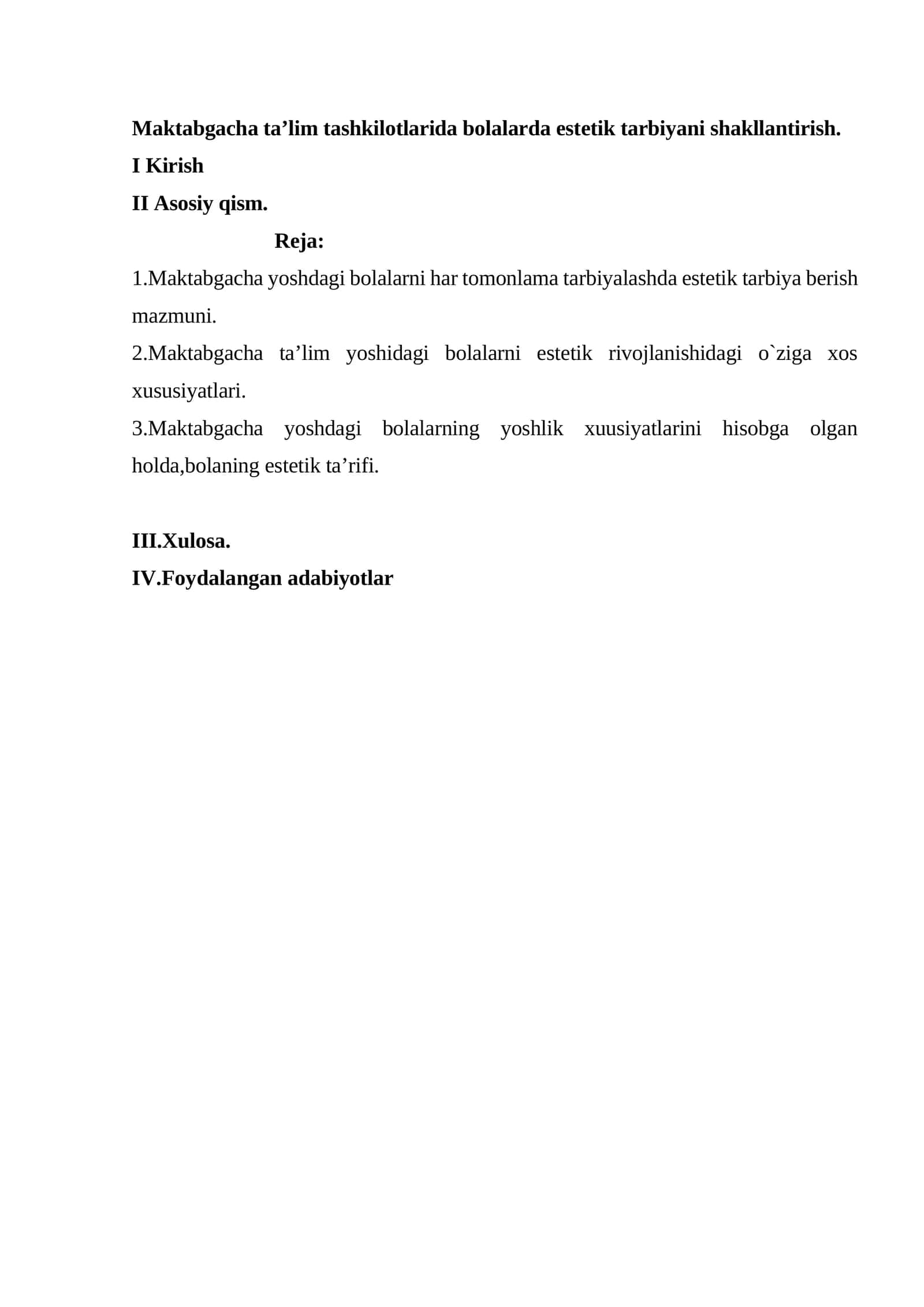 Maktabgacha ta’lim tashkilotlarida bolalarda estetik tarbiyani shakllantirish