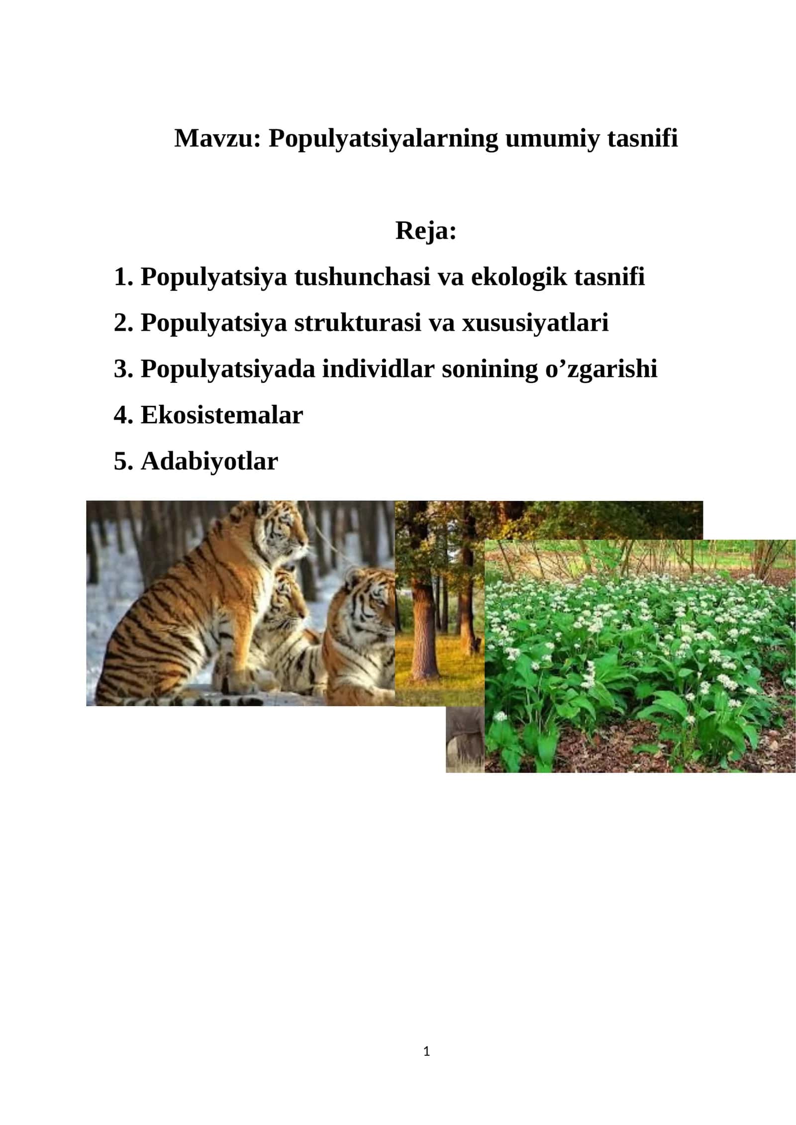 Populyatsiyalarning umumiy tasnifi