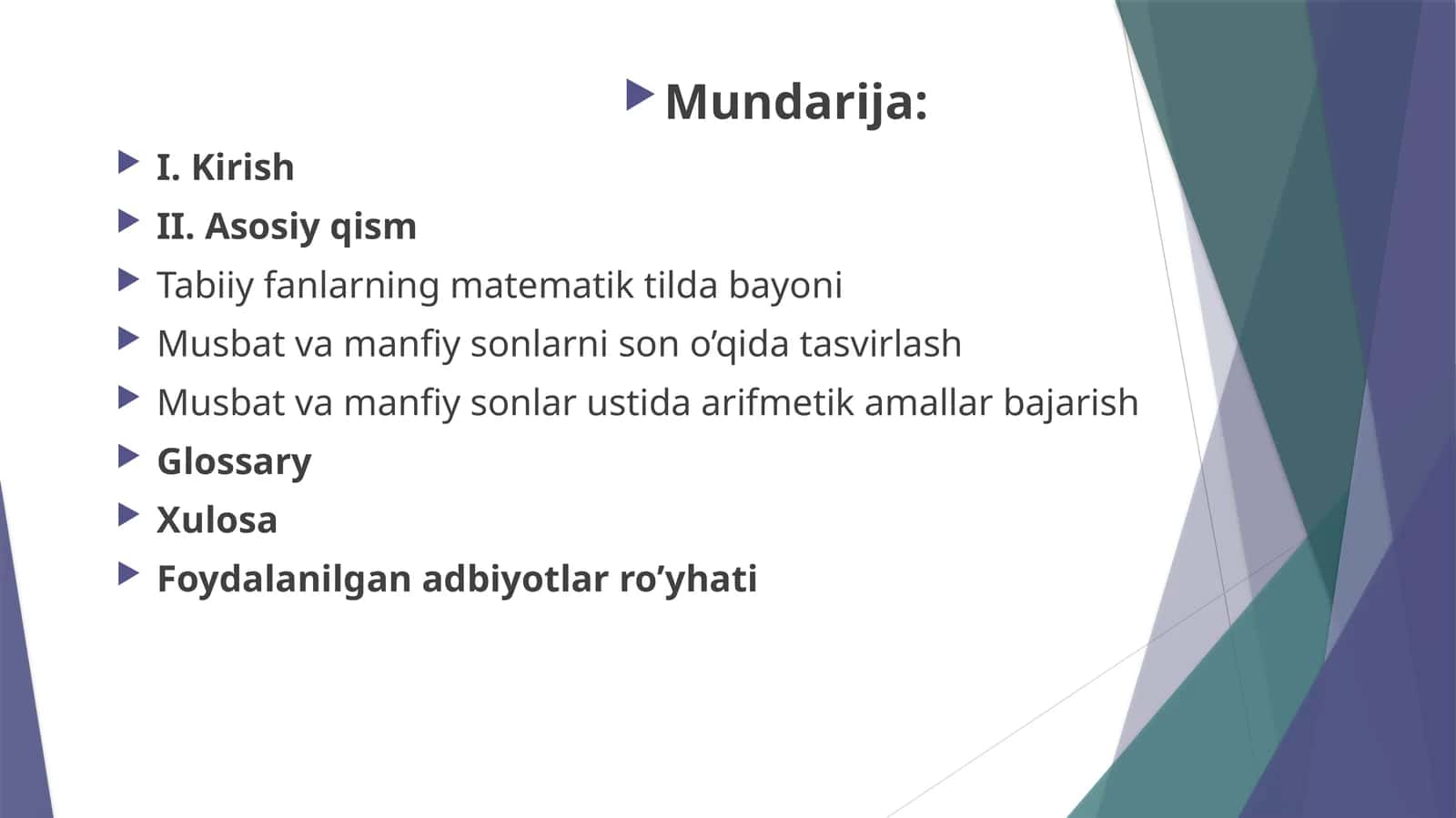 Musbat va manfiy sonlar