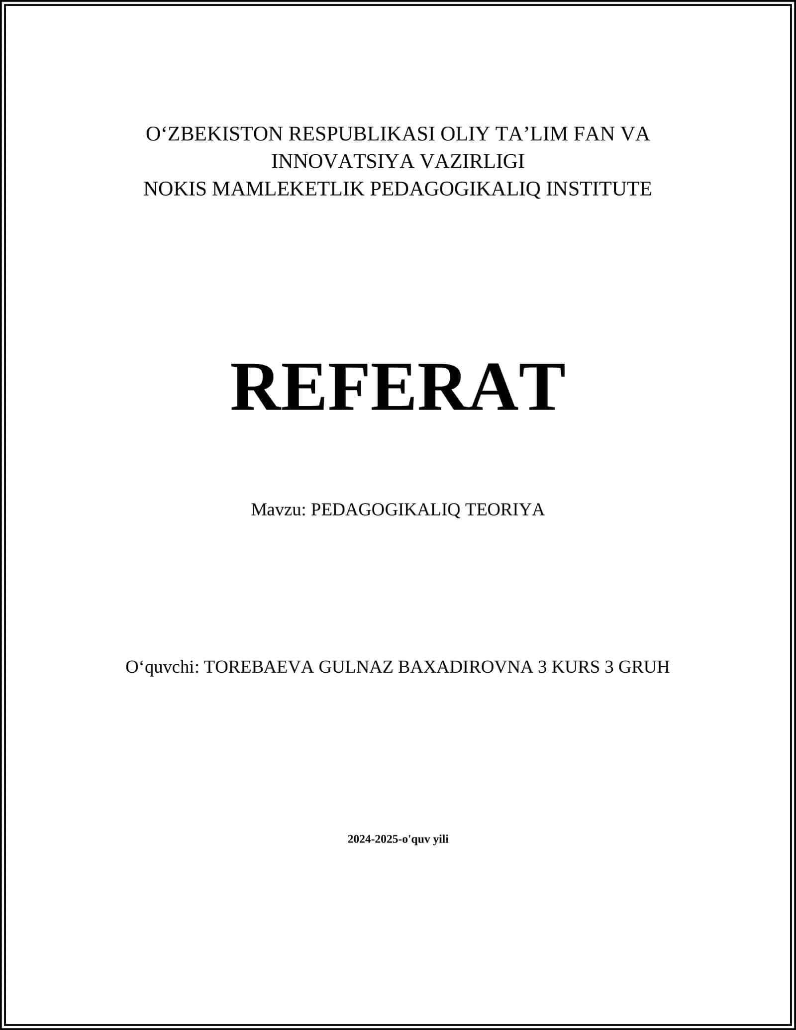 PEDAGOGIKALIQ TEORIYA