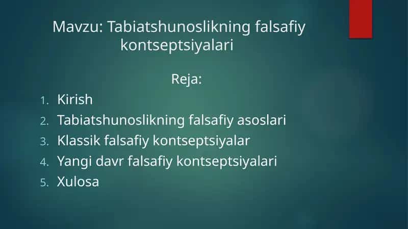 Tabiatshunoslikning falsafiy kontseptsiyalar