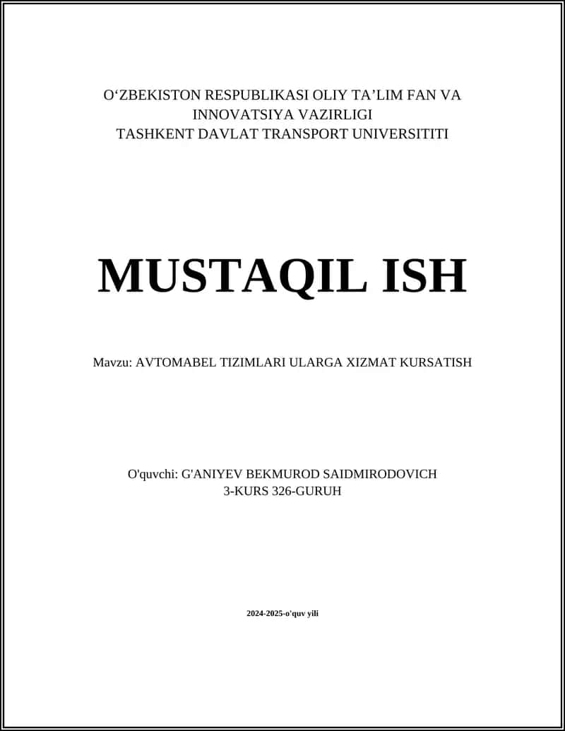 Avtomobil Mexanikasi Asoslari