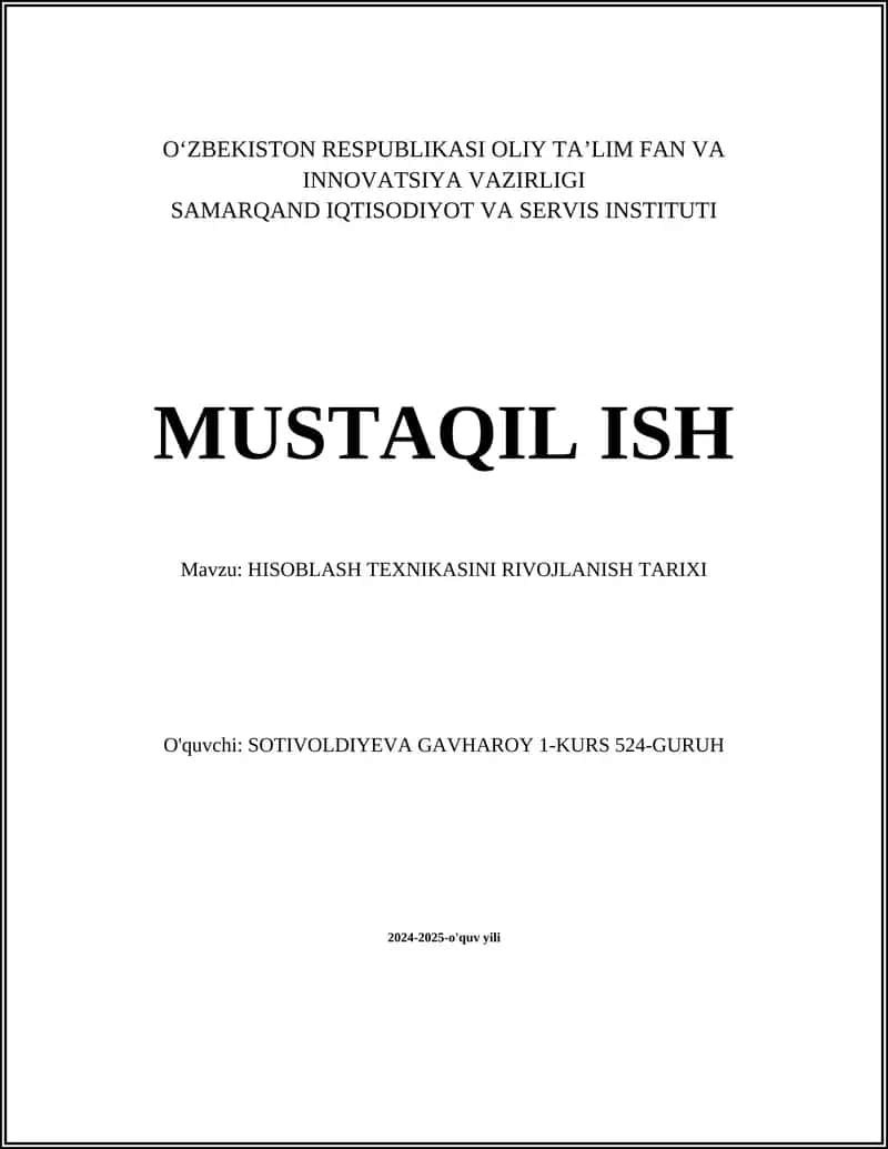 HISOBLASH TEXNIKASINI RIVOJLANISH TARIXI