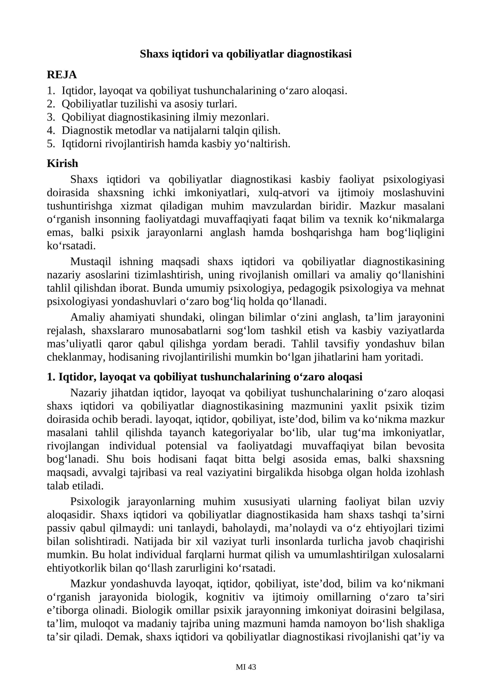 Shaxs iqtidori va qobiliyatlar diagnostikasi