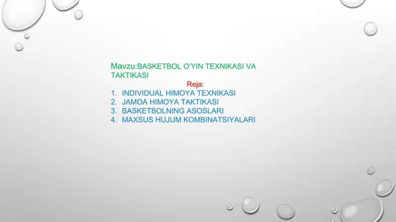 BASKETBOL O’YIN TEXNIKASI VA TAKTIKASI
