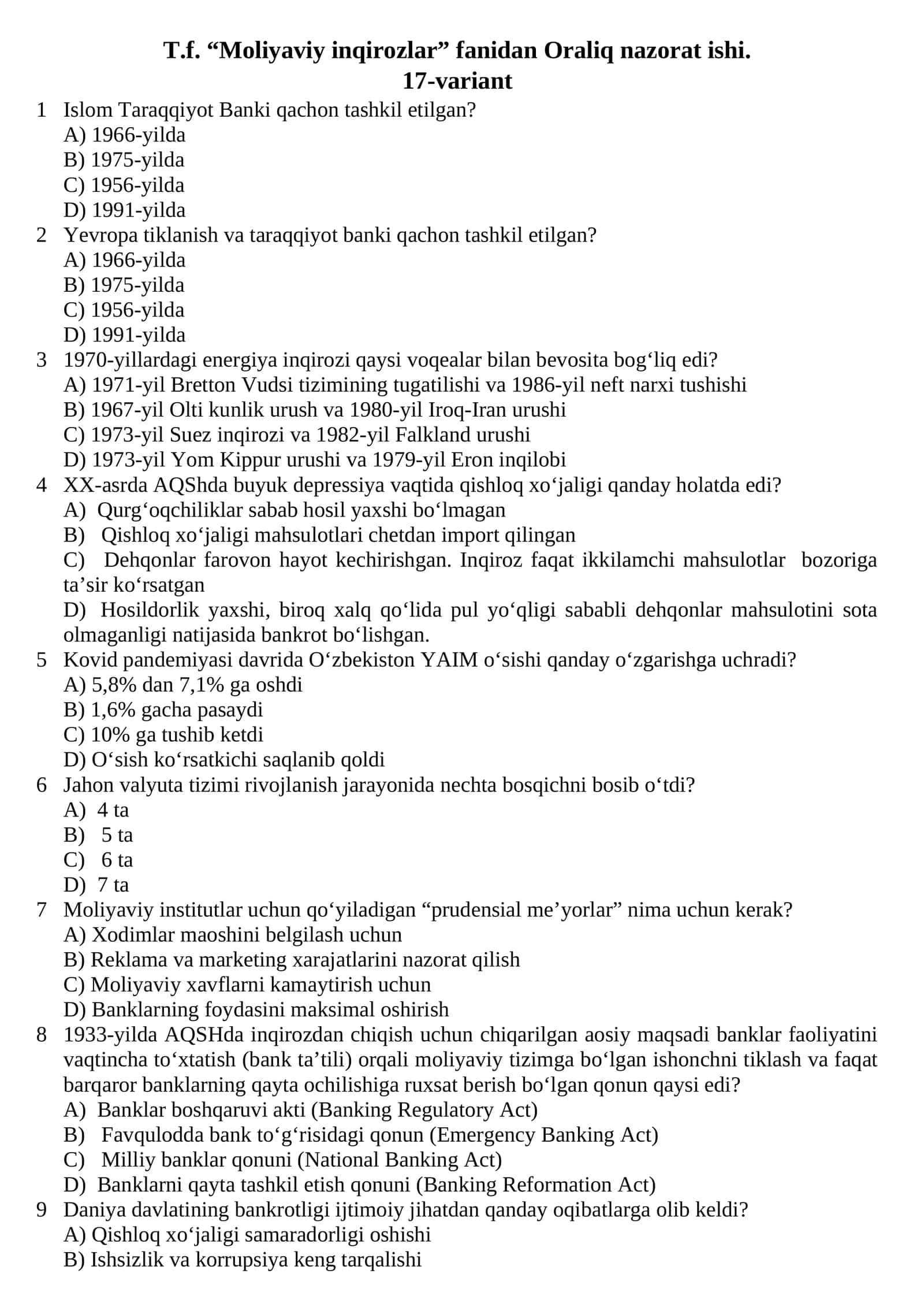 Moliyaviy inqirozlar