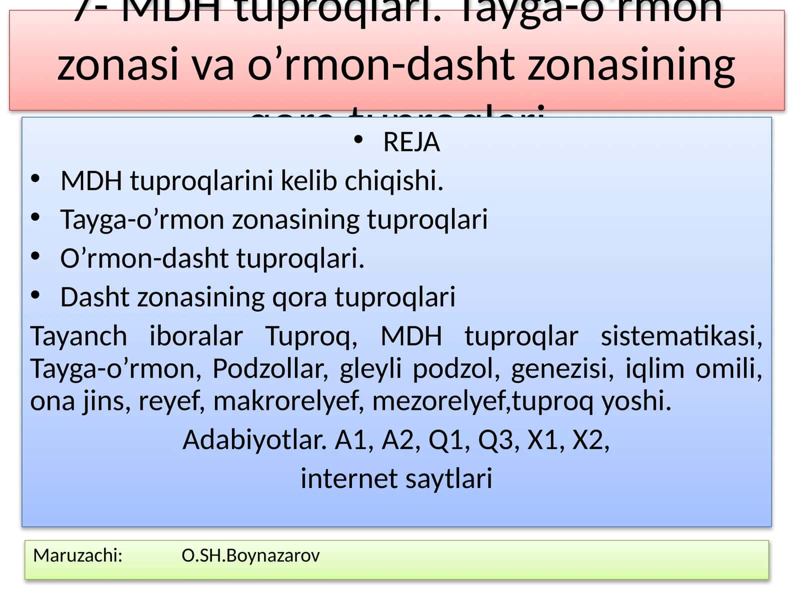 MDH tuproqlari. Tayga-o’rmon zonasi va o’rmon-dasht zonasining qora tuproqlari