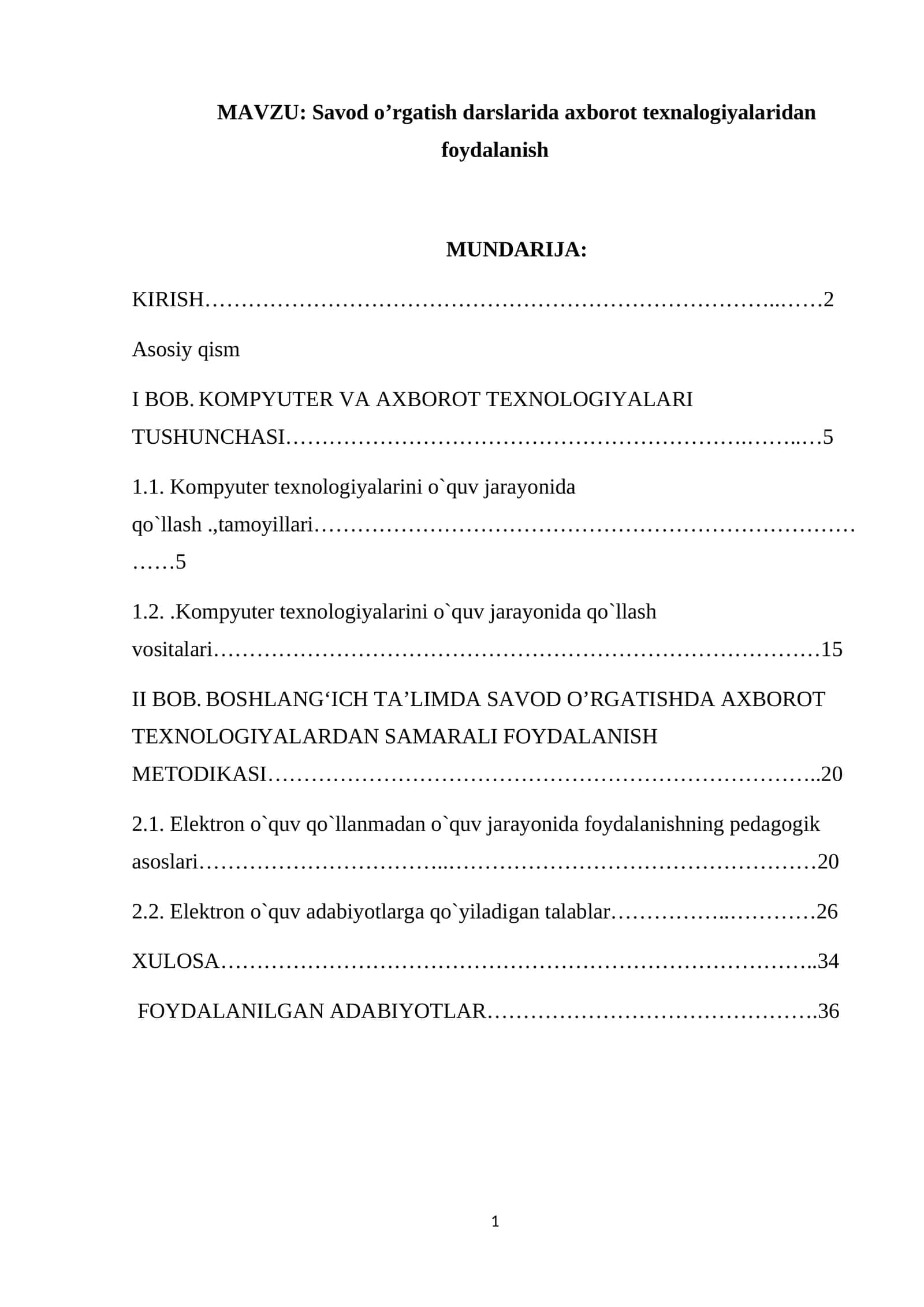 Savod o’rgatish darslarida axborot texnologiyalaridan foydalanish