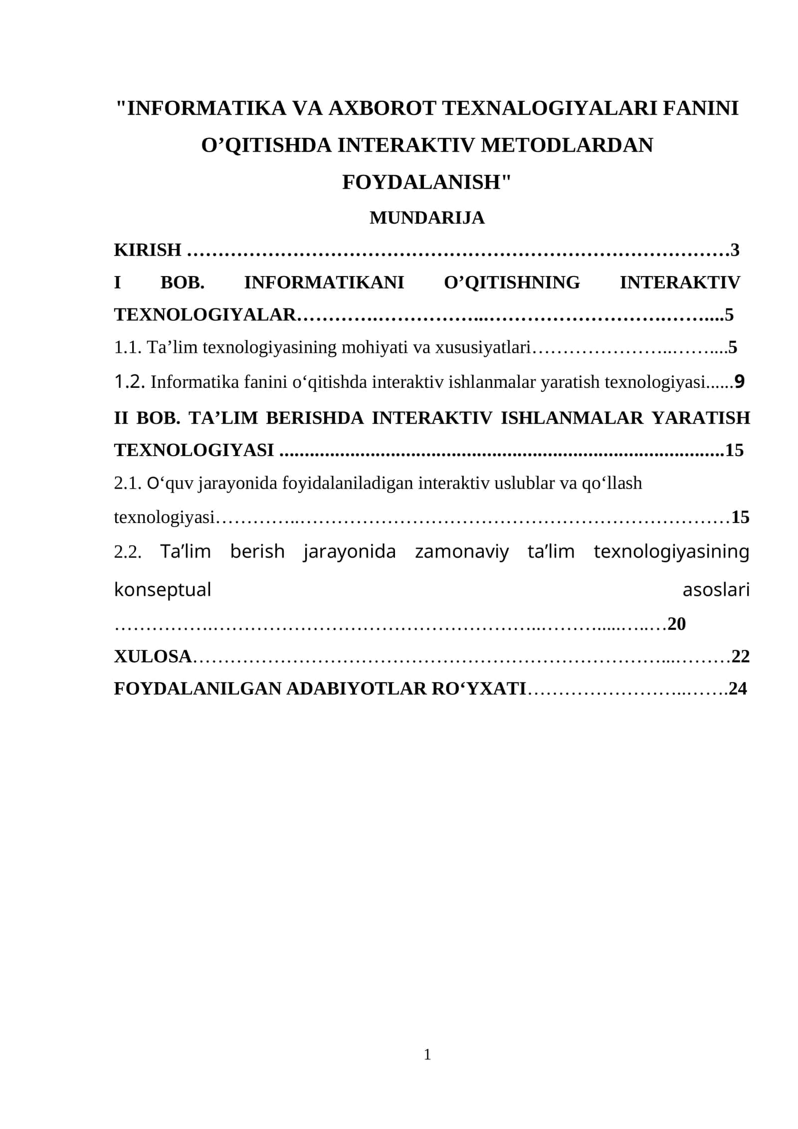 INFORMATIKA VA AXBOROT TEXNALOGIYALARI FANINI O’QITISHDA INTERAKTIV METODLARDAN FOYDALANISH