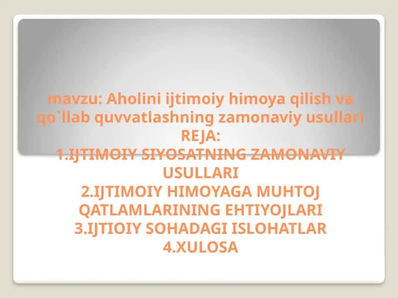 Aholini ijtimoiy himoy qilishning zamonaviy usullari