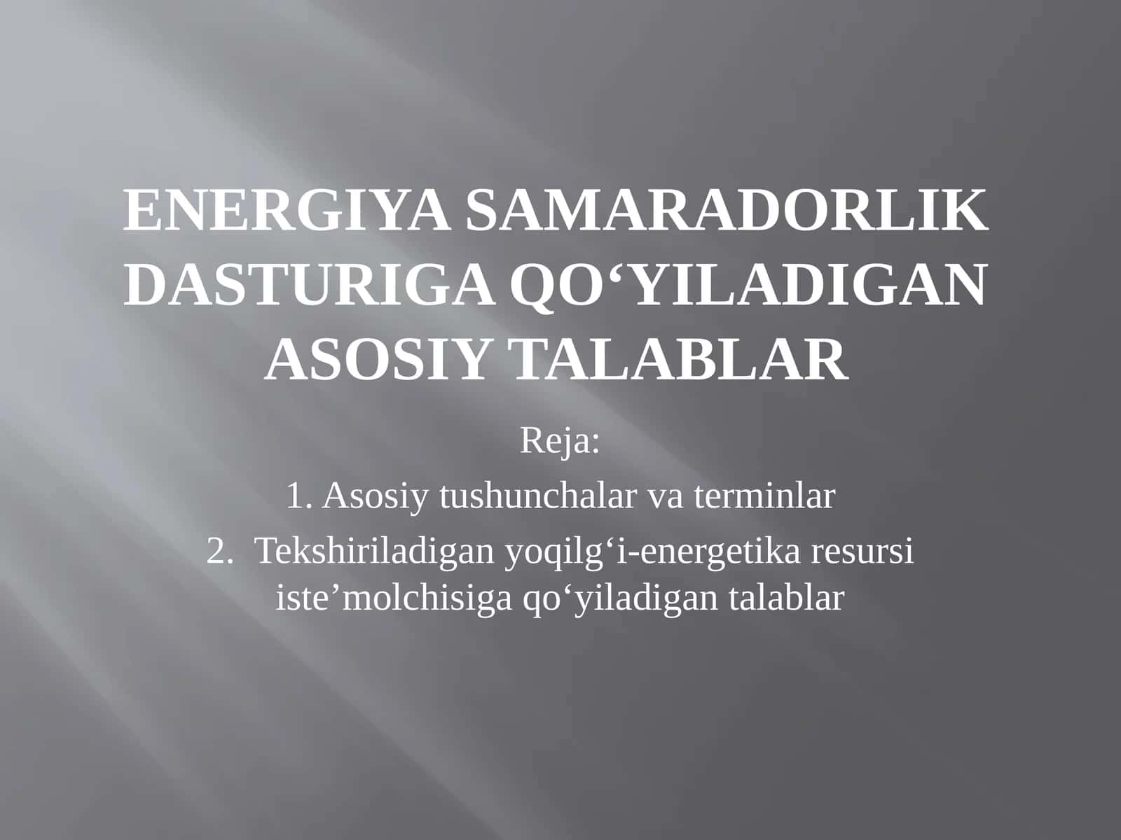 Energiya samaradorlik dasturiga qo‘yiladigan asosiy talablar