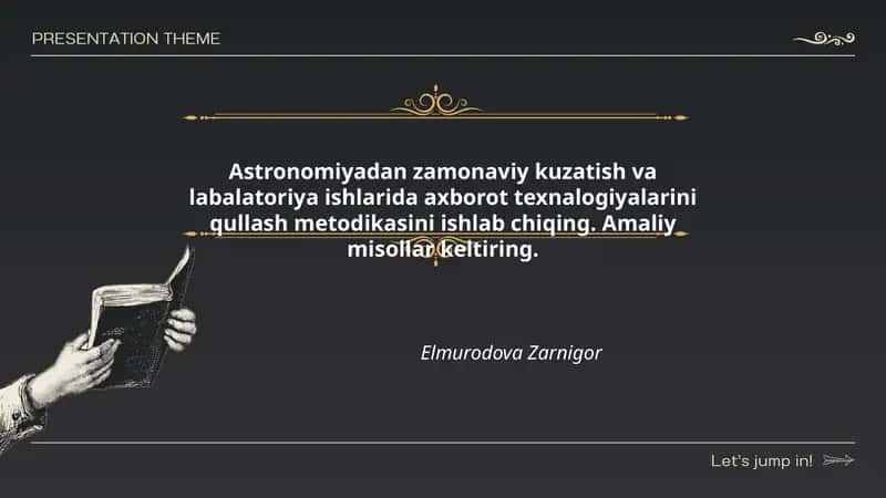 Astronomiyadan zamonaviy kuzatish va labalatoriya ishlarida axborot texnalogiyalarini qullash metodikasi