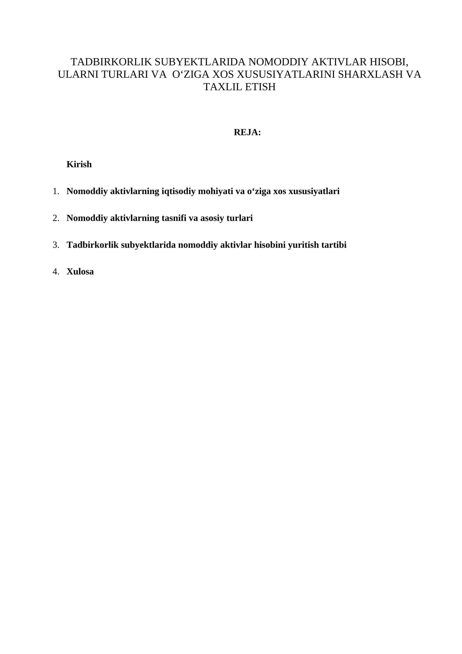Nomoddiy aktivlar hisobi tadbirkorlik subyektlarida