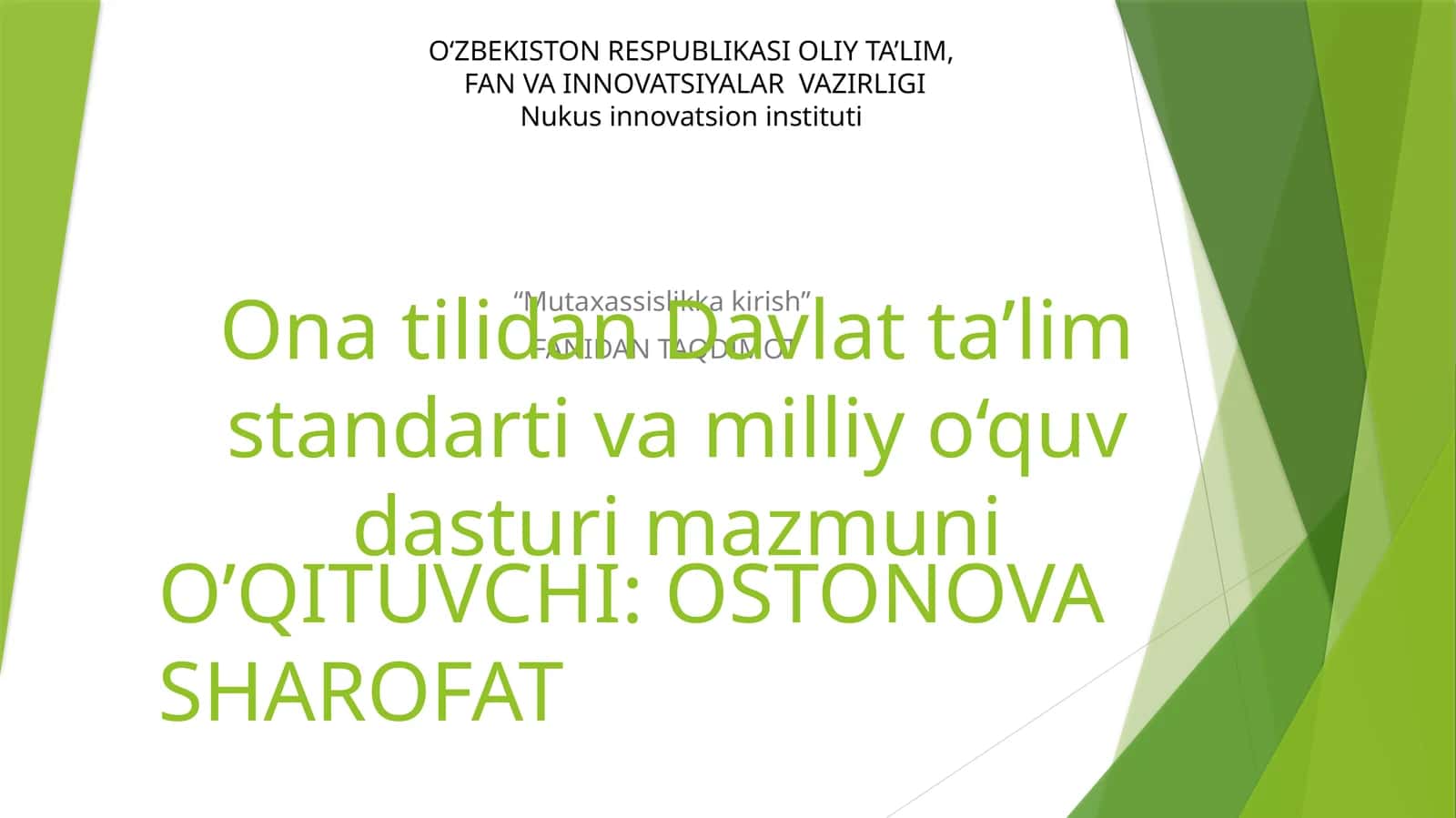 Ona tilidan Davlat ta’lim standarti va milliy o‘quv dasturi mazmuni