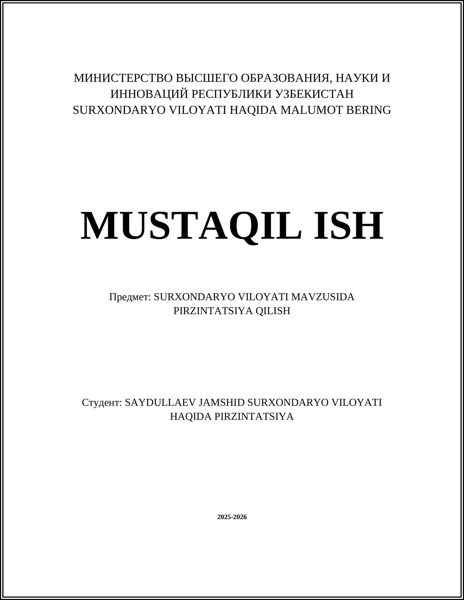 SURXONDARYO VILOYATI HAQIDA MALUMOT BERING