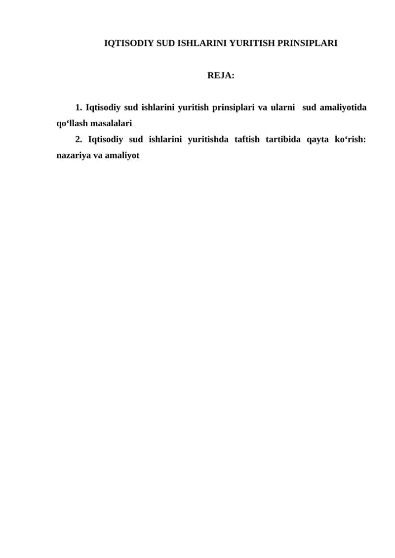IQTISODIY SUD ISHLARINI YURITISH PRINSIPLARI