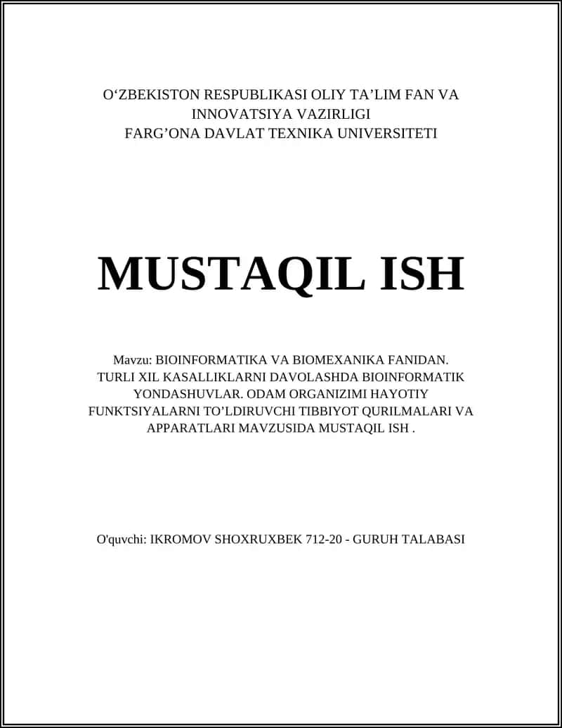 BIOINFORMATIKA VA BIOMEXANIKA FANIDAN