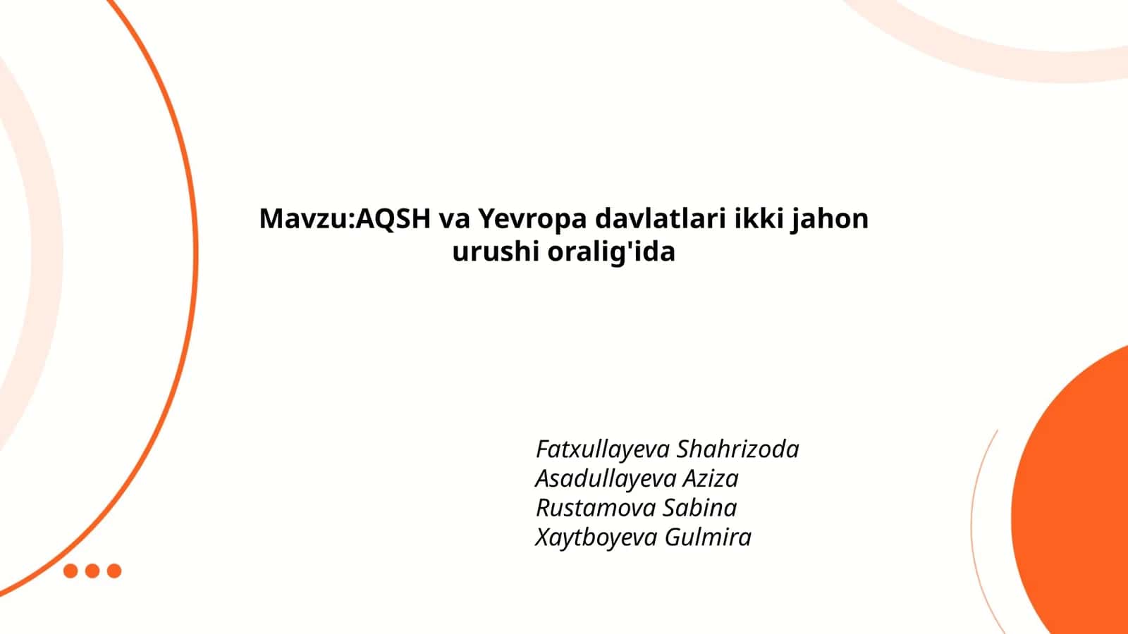 AQSH va Yevropa davlatlari ikki jahon urushi oralig'ida