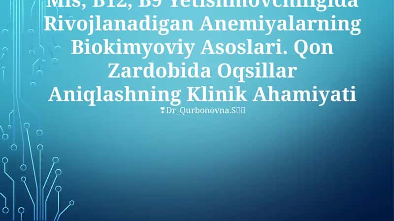 Mis, B12, B9 Yetishmovchiligida Rivojlanadigan Anemiyalarning Biokimyoviy Asoslari