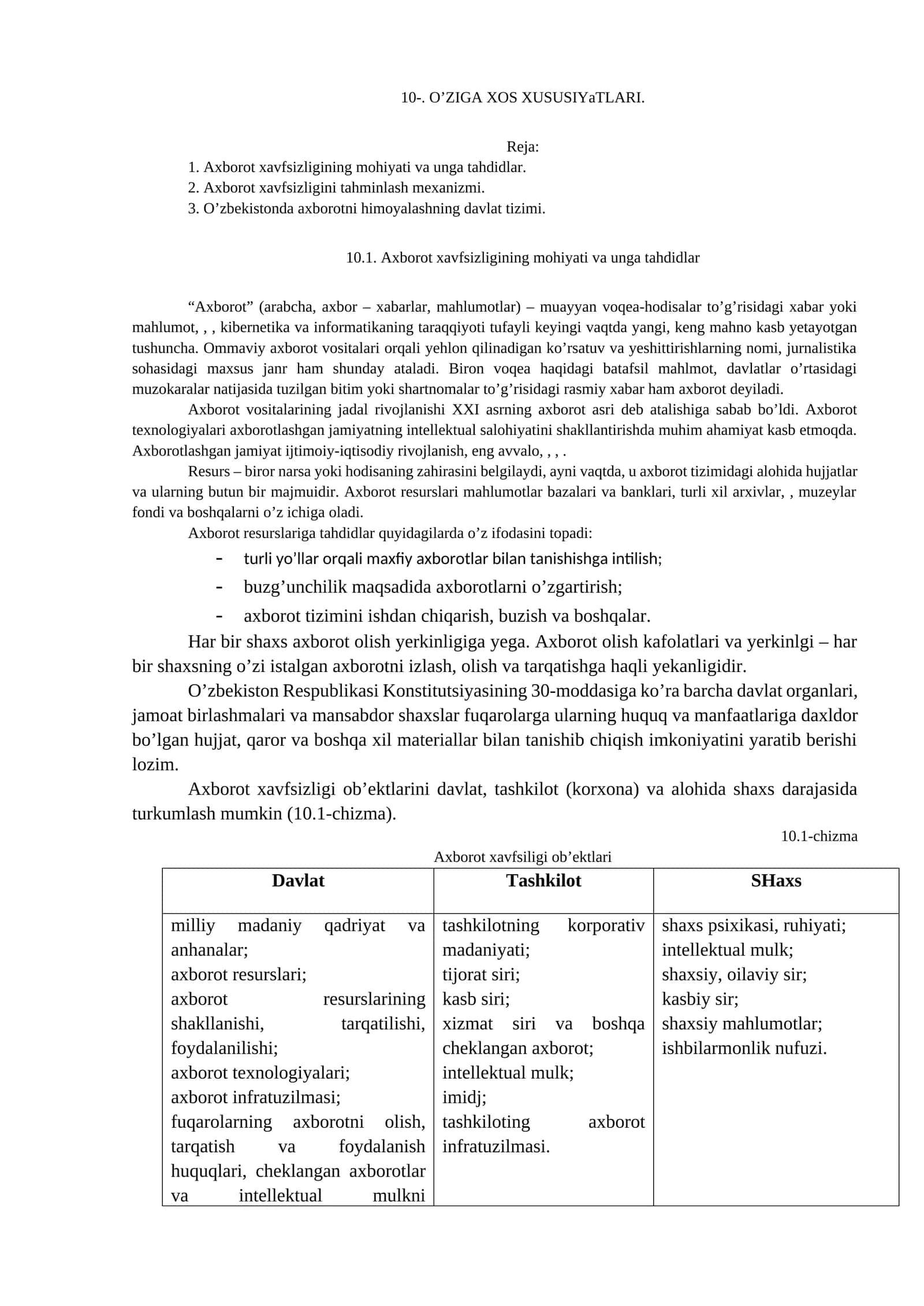 Axborot xavfsizligining mohiyati va unga tahdidlar