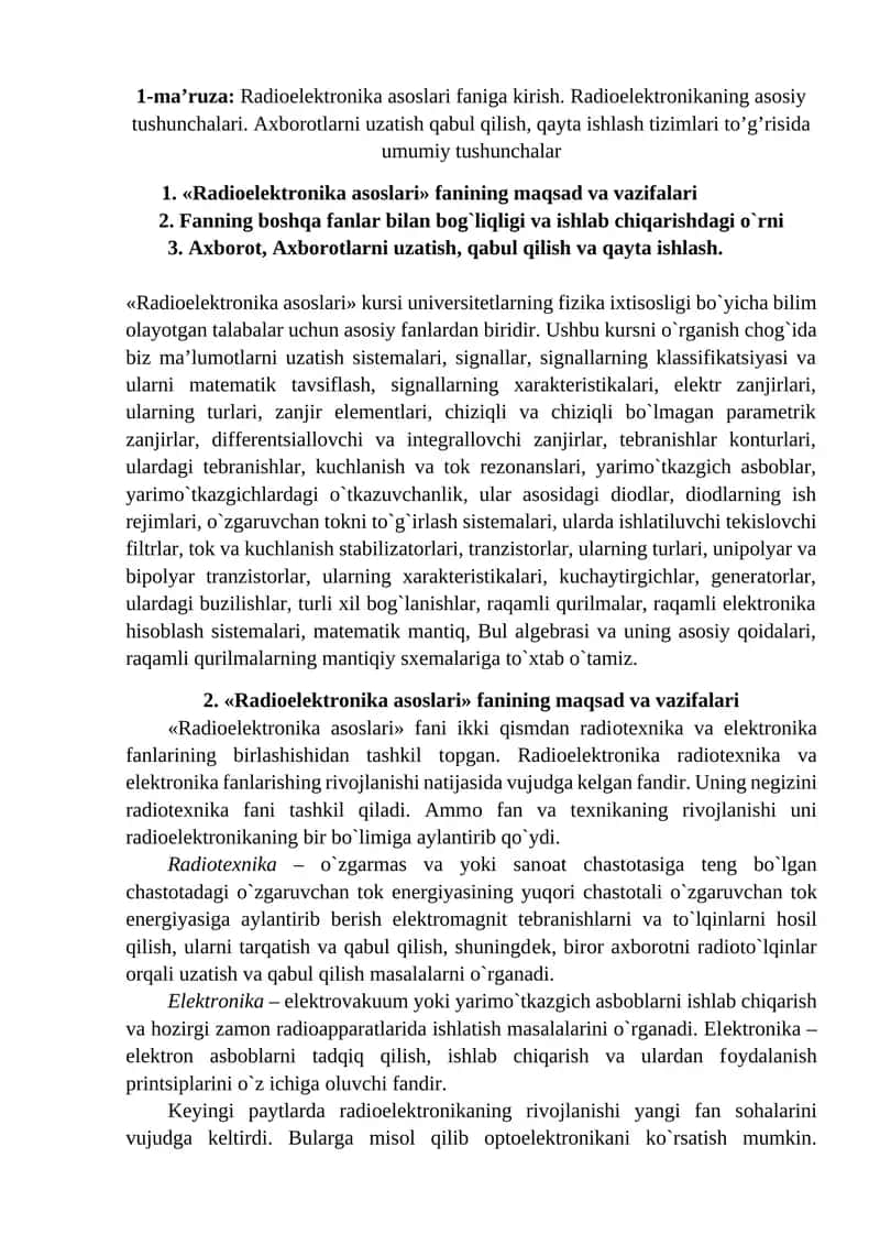 Radiоelеktrоnika asоslari