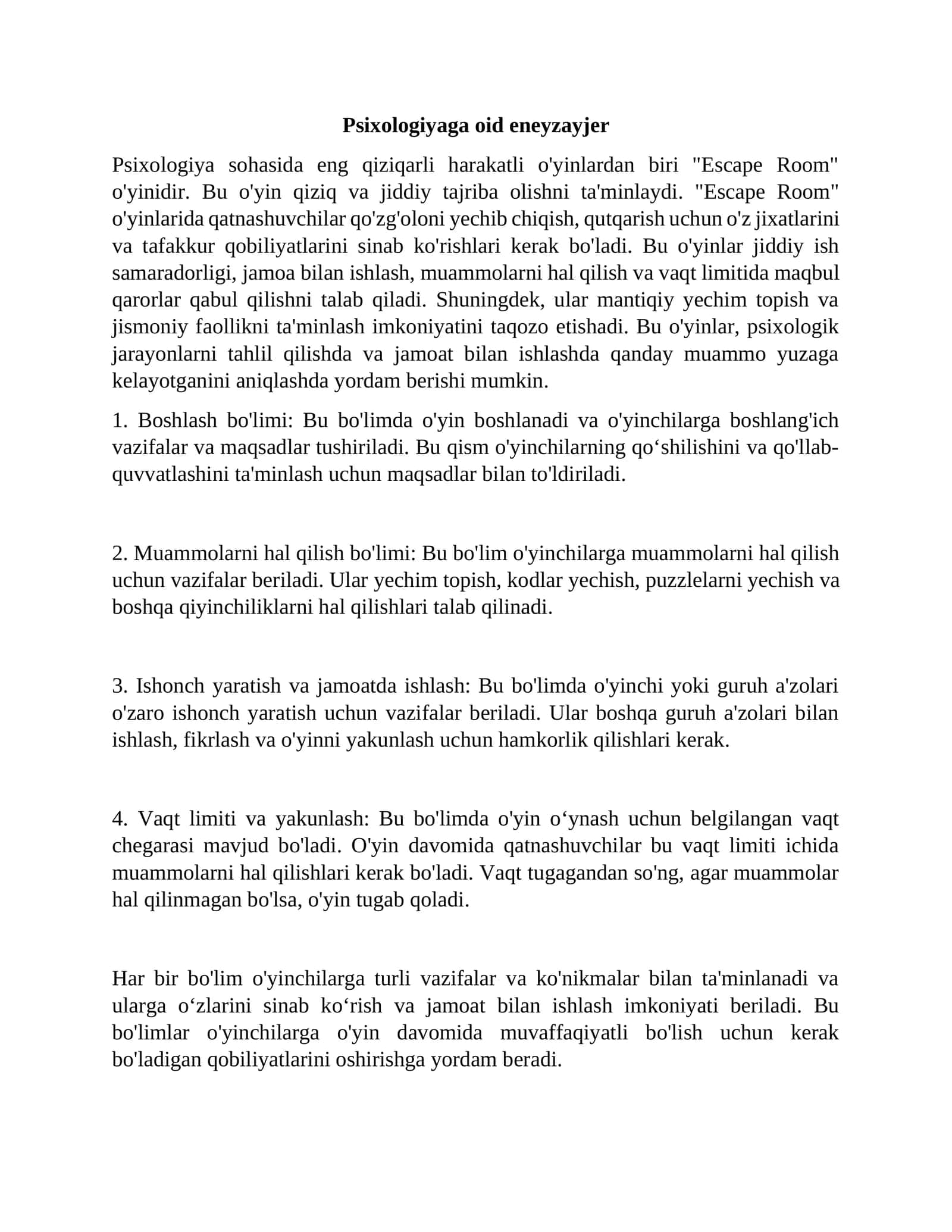 Psixologiyaga oid eneyzayjer