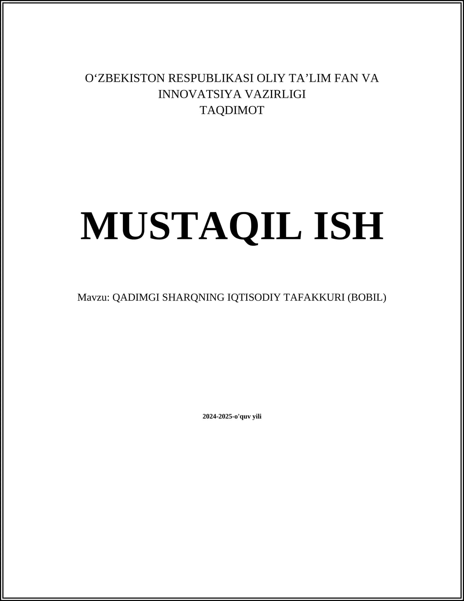 QADIMGI SHARQNING IQTISODIY TAFAKKURI (BOBIL)