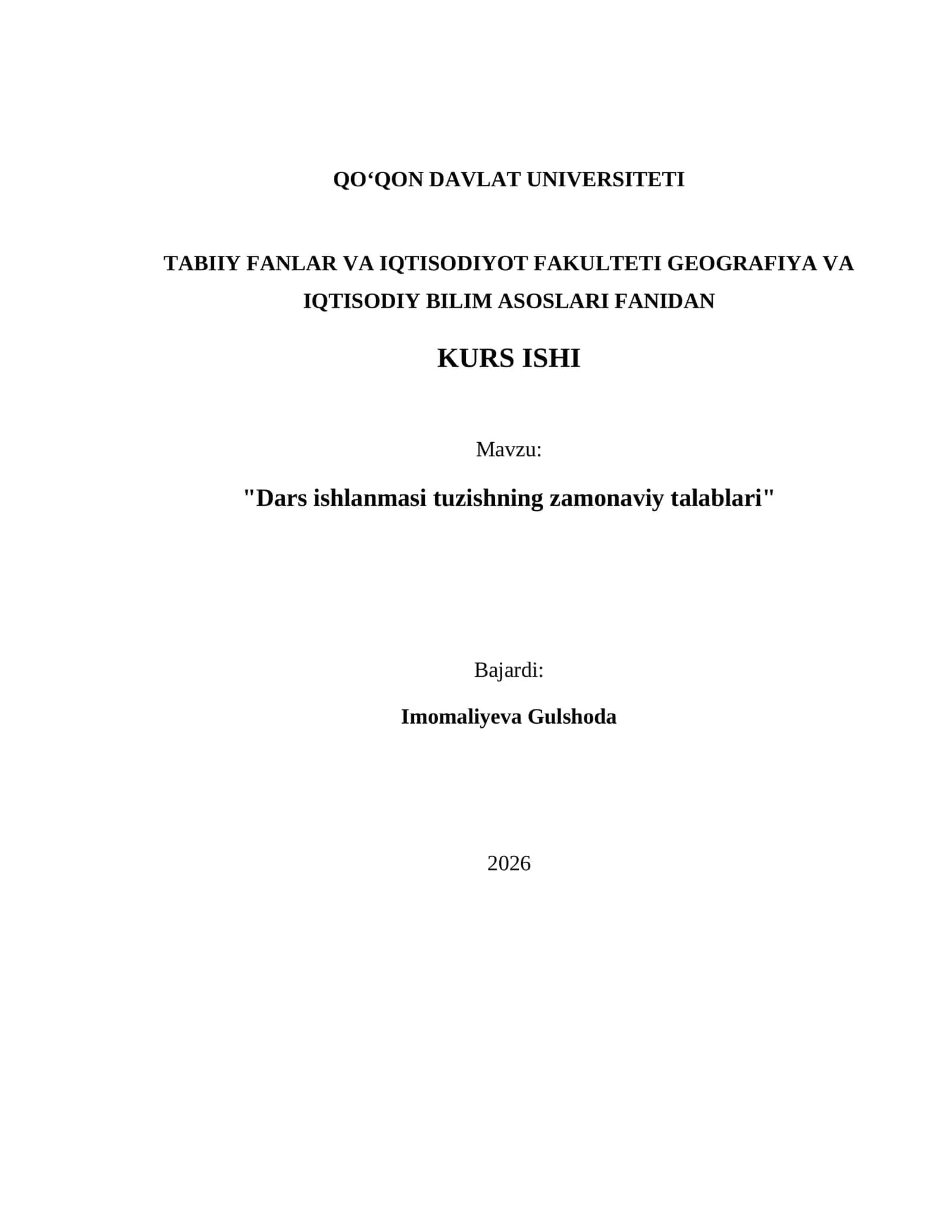 "Dars ishlanmasi tuzishning zamonaviy talablari"