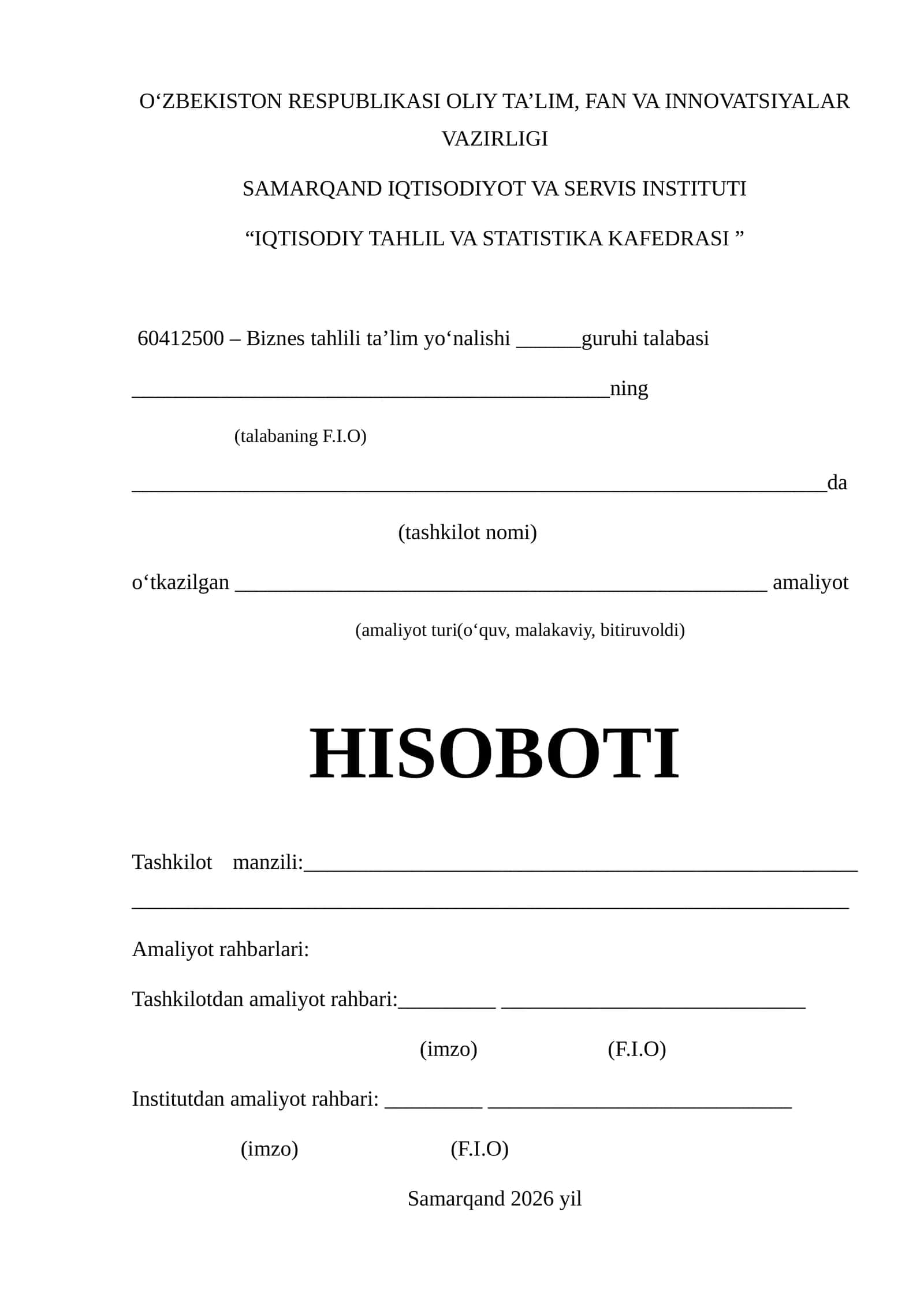 “Agrobank” aksiyadorlik tijorat banki Navoiy viloyati Xatirchi filiali. amaliyot hisoboti