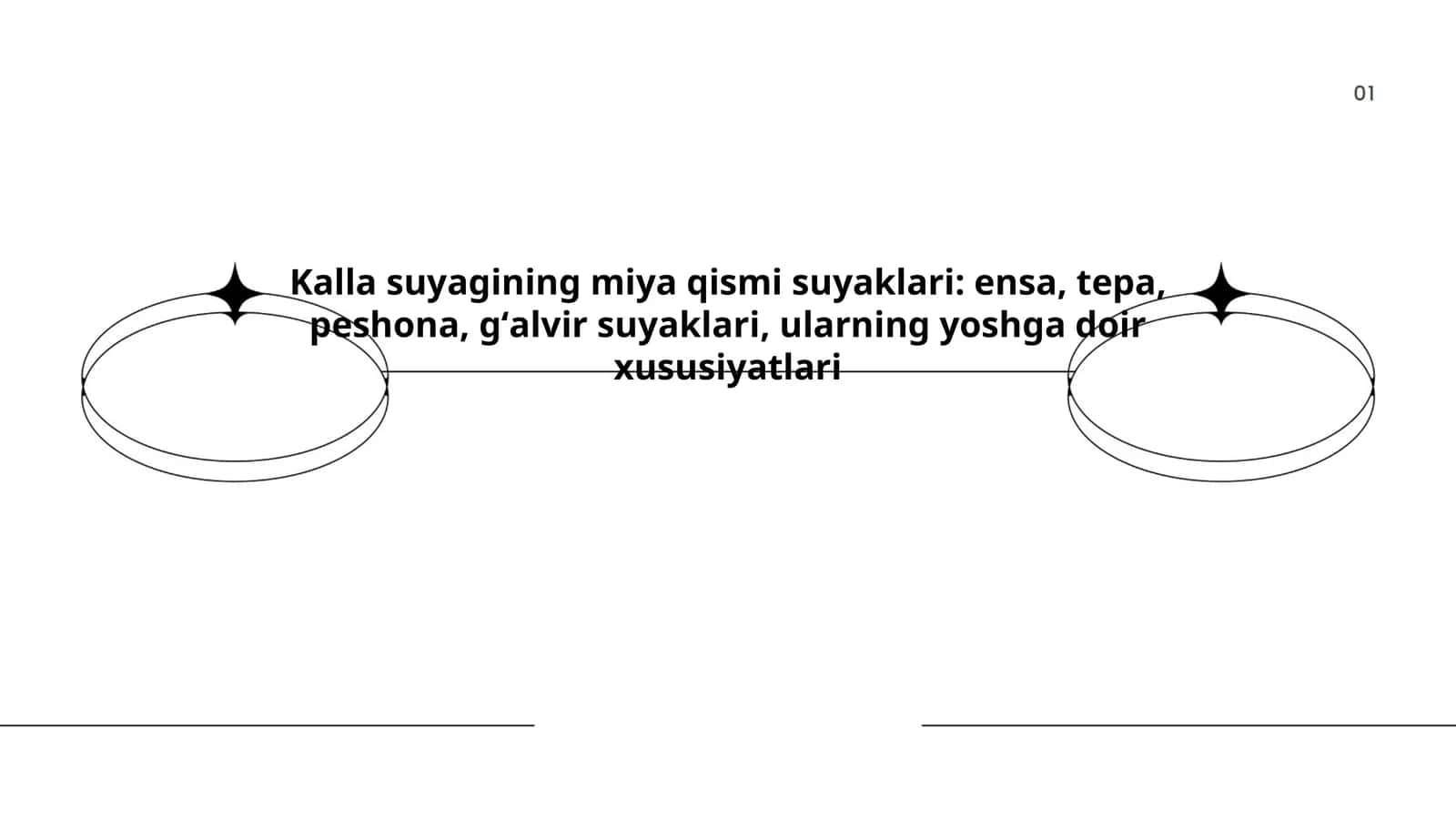 Kalla suyagining miya qismi suyaklari: ensa, tepa, peshona, gʻalvir suyaklari, ularning yoshga doir xususiyatlari