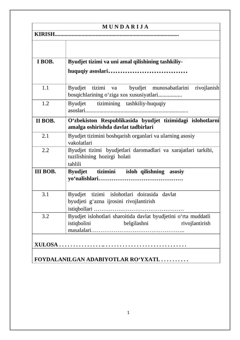 O‘zbekiston Respublikasi byudjet tizimi va uning rivojlanish bosqichlari