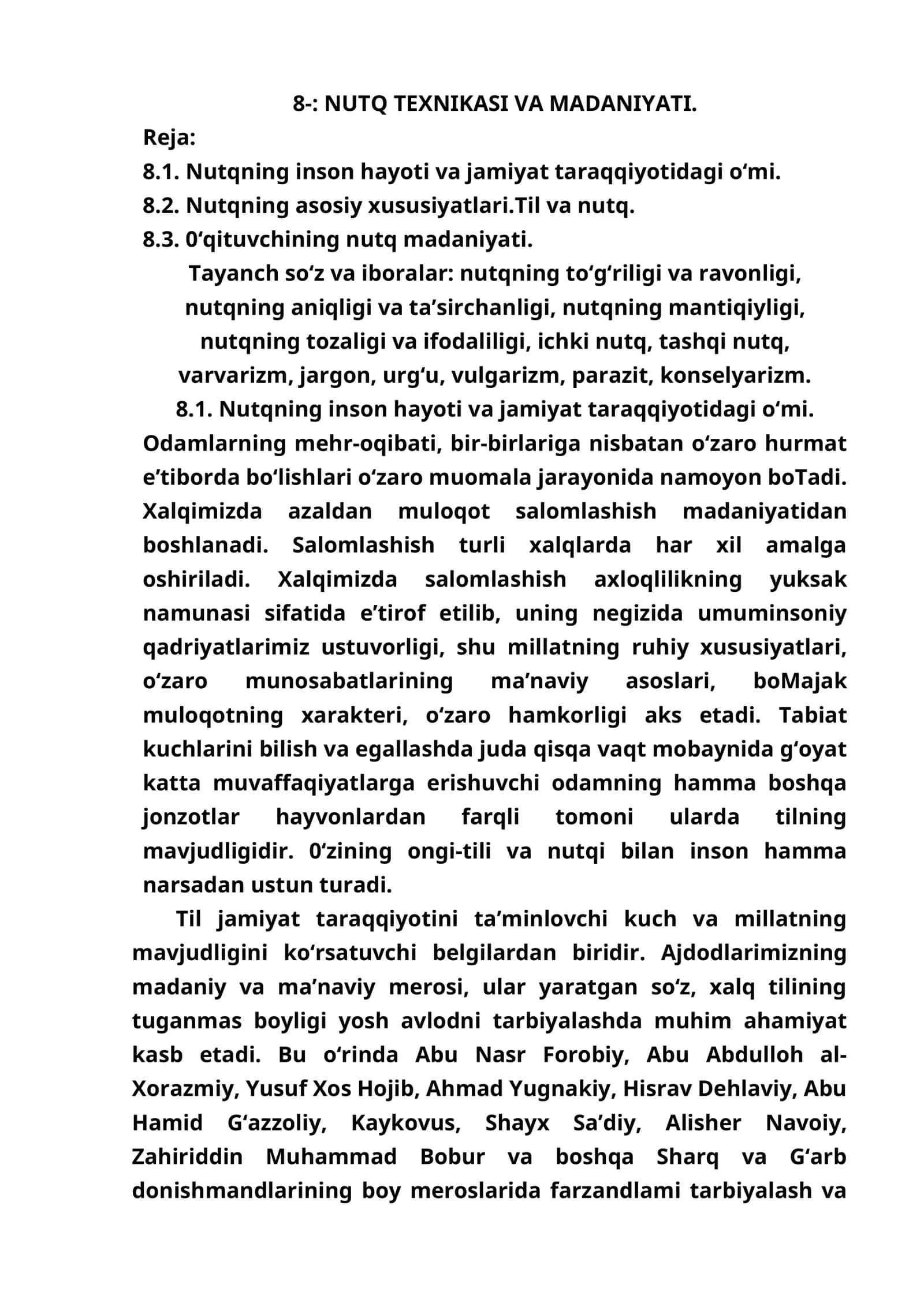 NUTQ TEXNIKASI VA MADANIYATI
