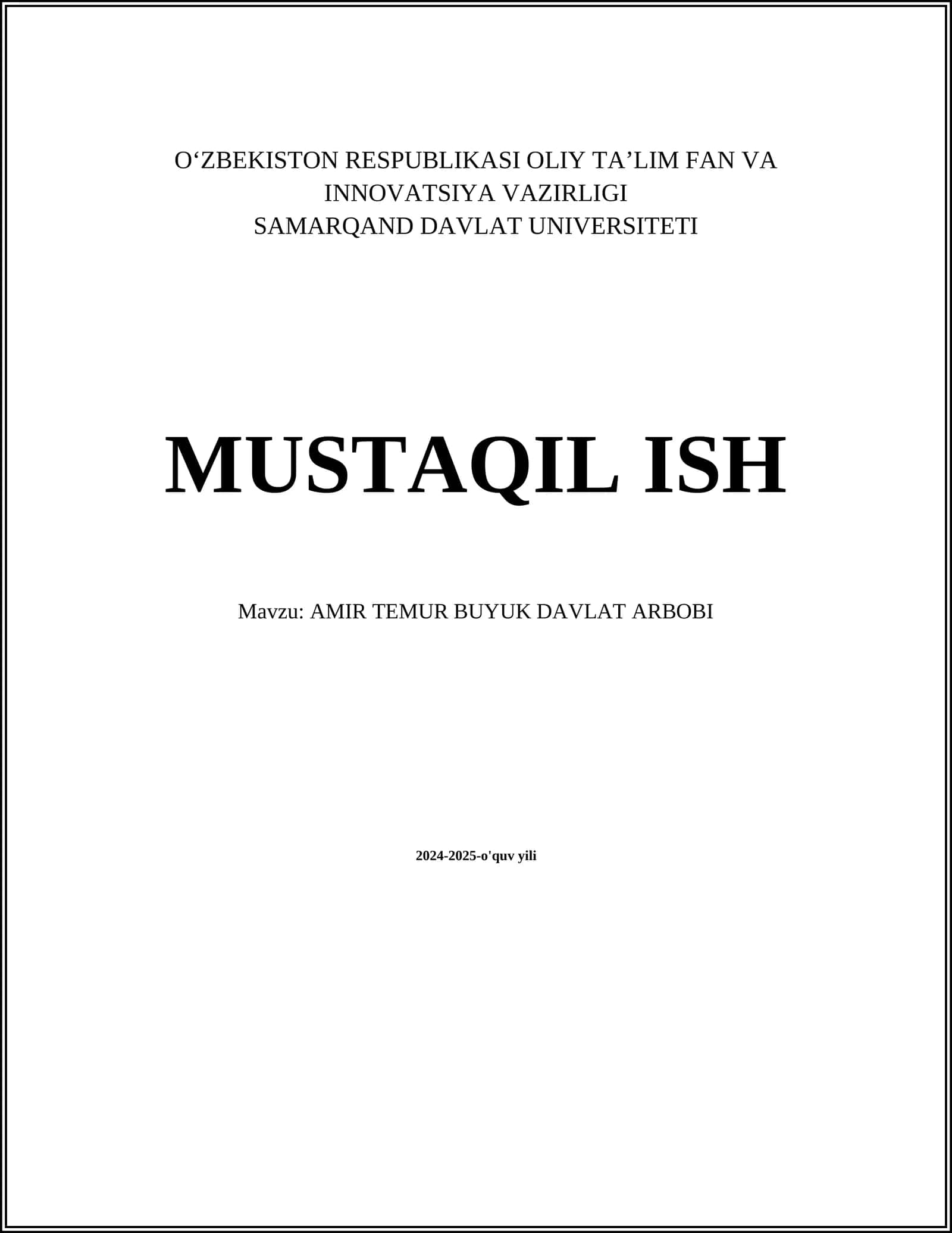 AMIR TEMUR BUYUK DAVLAT ARBOBI